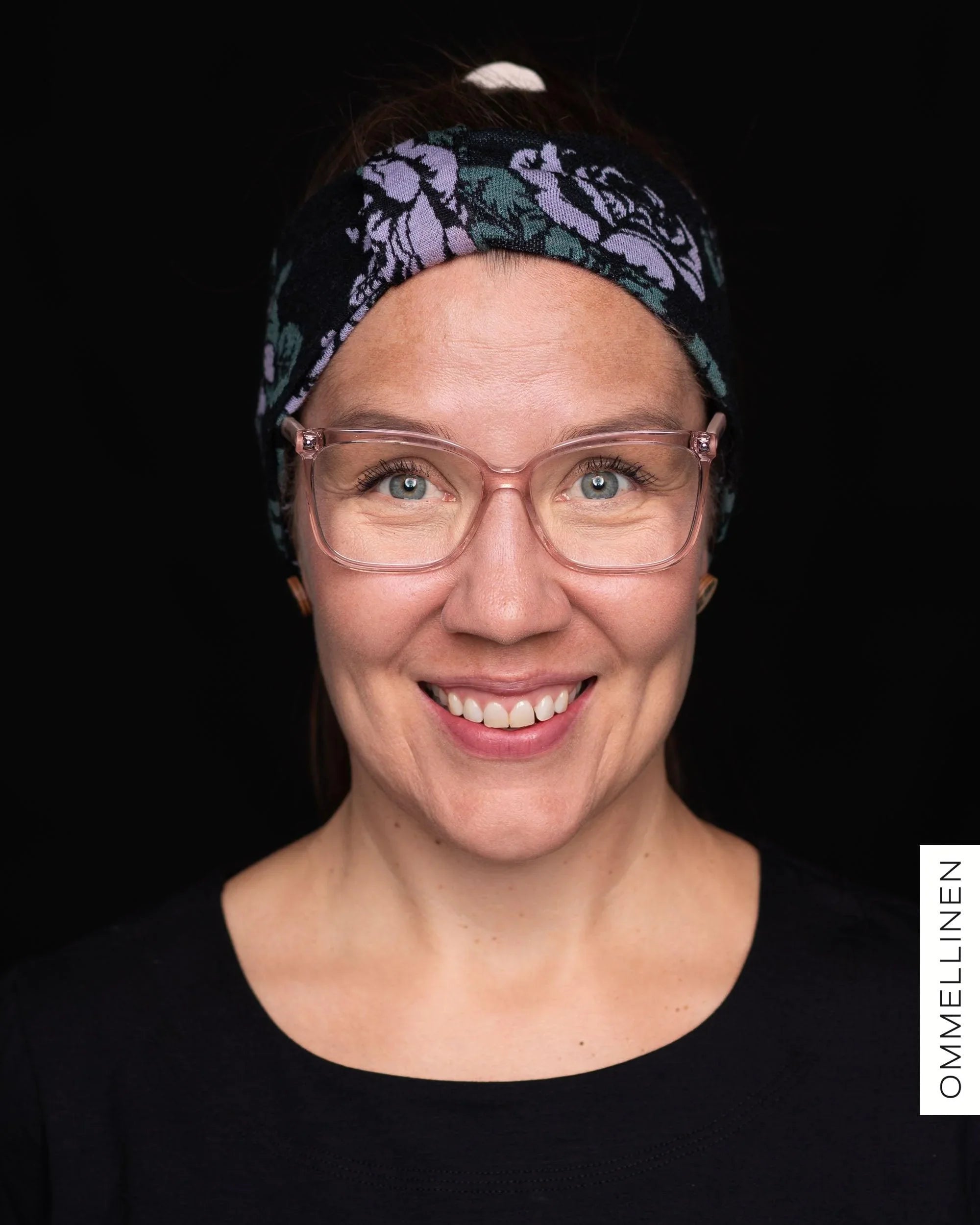 Bow headband, Babushka Roses - black/green/lilac