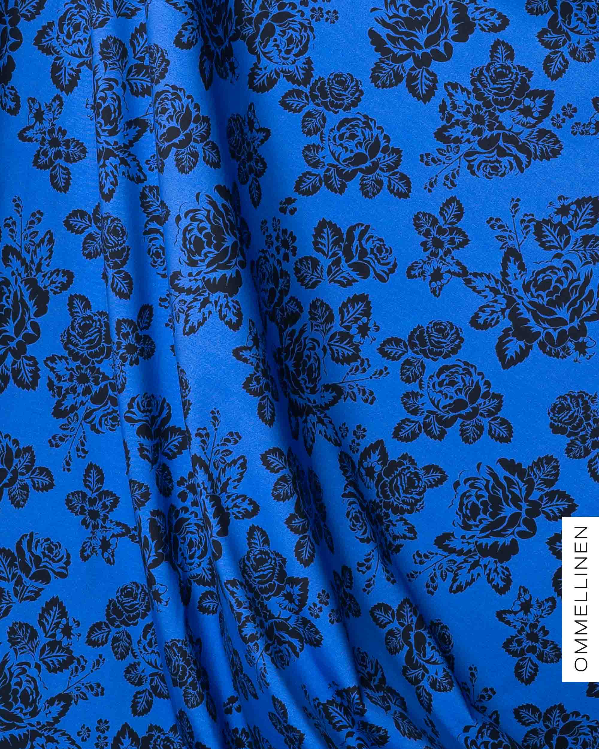 Jersey - PRE-CUT, Babushka Roses Lace - blue