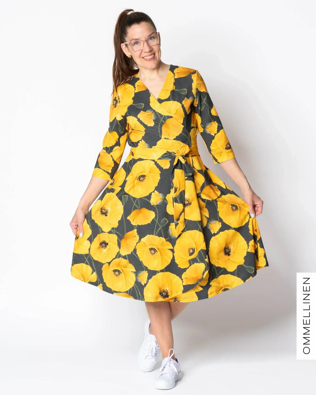 WRAP dress, Yökukka - grey/yellow