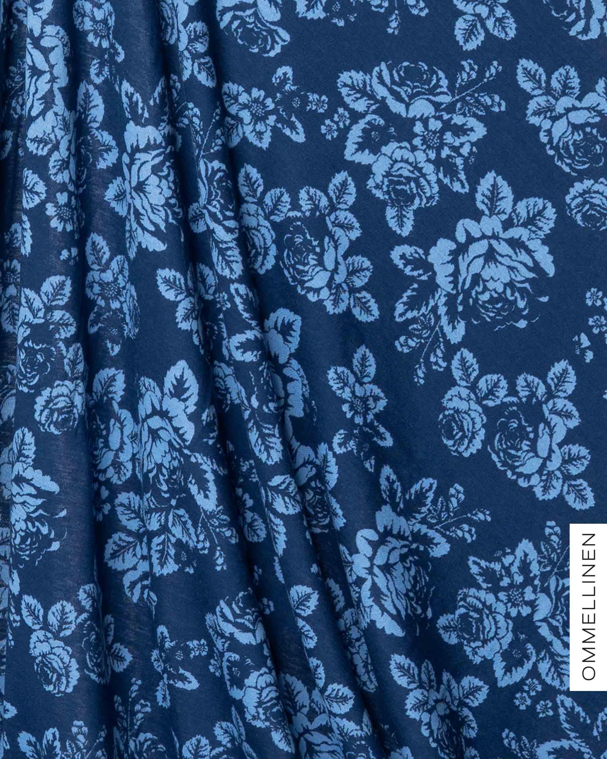 Merino wool, Babushka Roses - blue