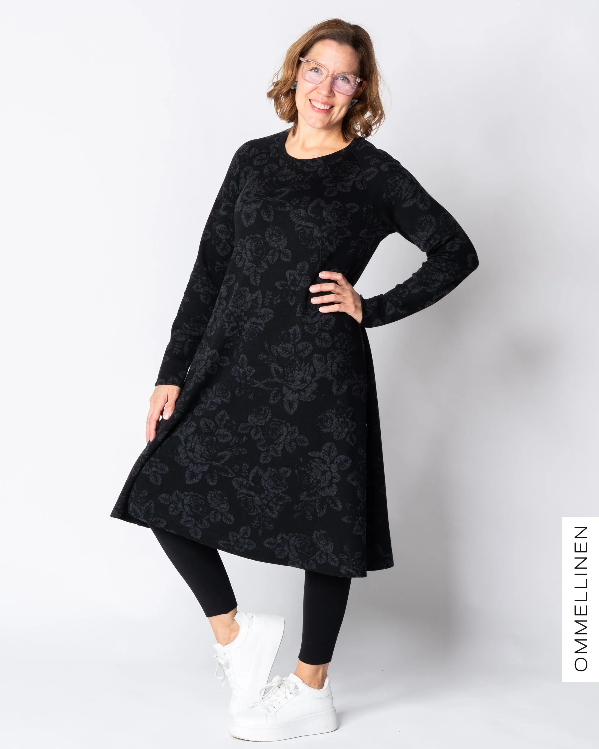 MERINO dress, Babushka Roses - black/grey