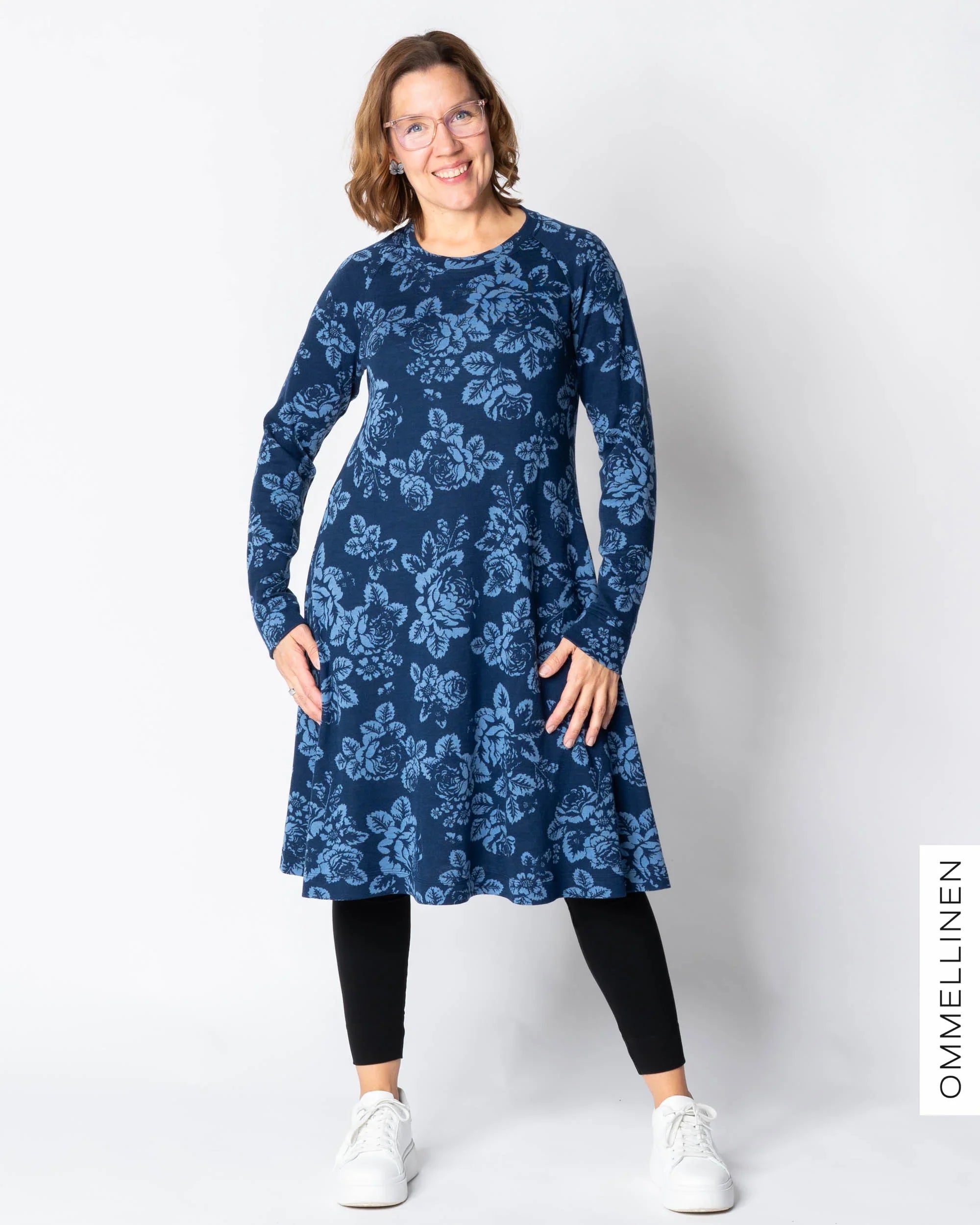 MERINO dress, Babushka Roses - blue