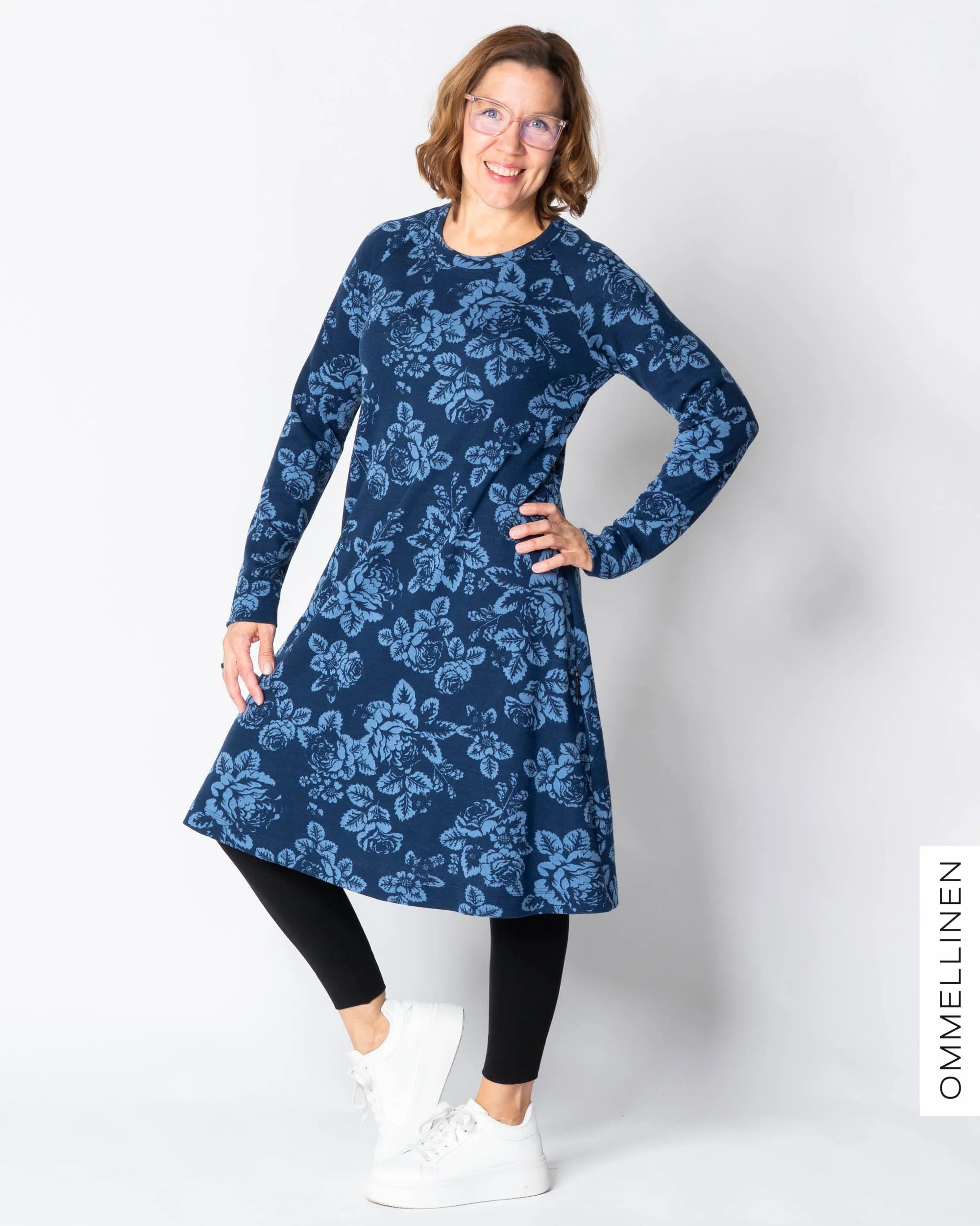 MERINO dress, Babushka Roses - blue