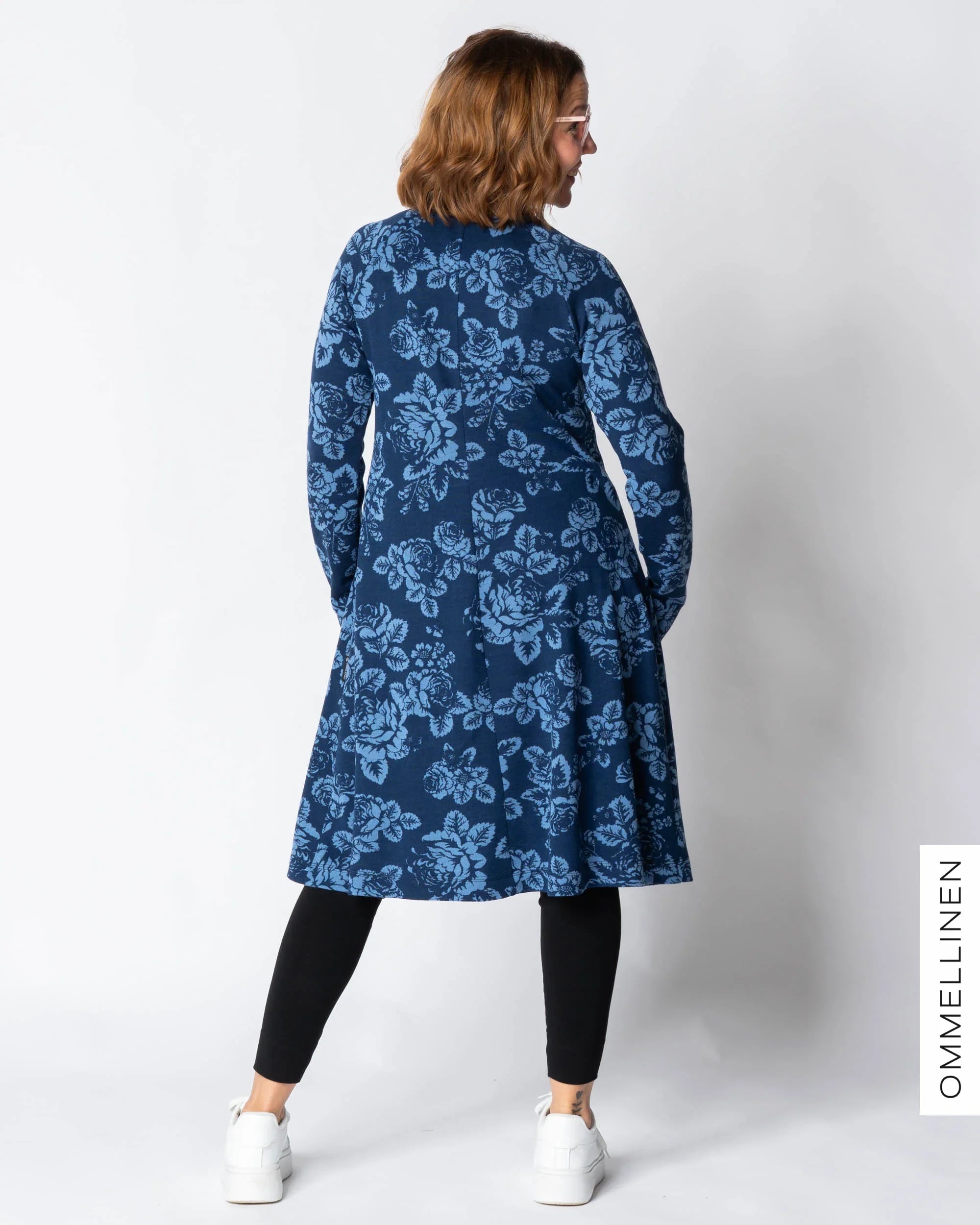 MERINO dress, Babushka Roses - blue