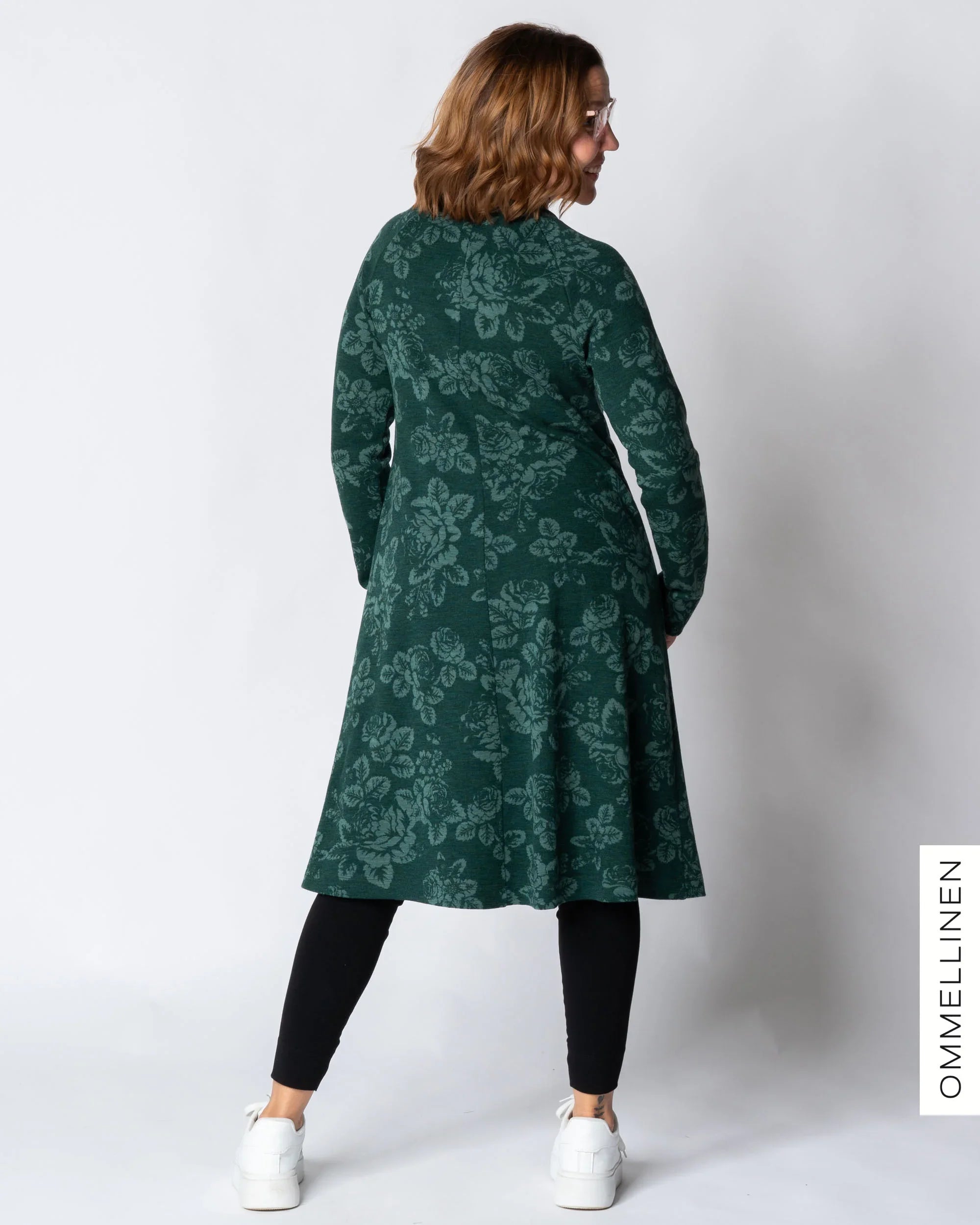 MERINO dress, Babushka Roses - green