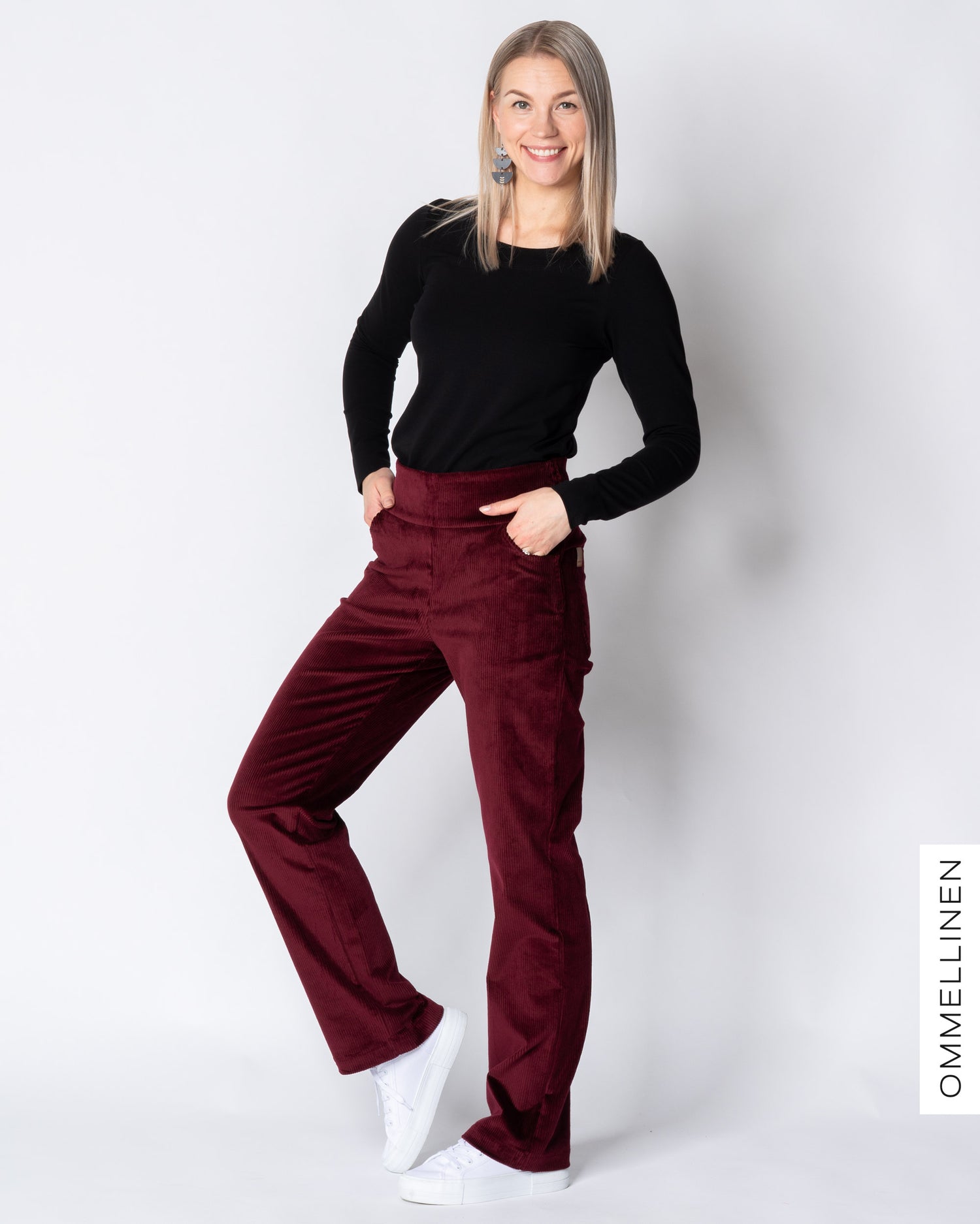 POCKET corduroy pants - LONG LENGTH, burgundy
