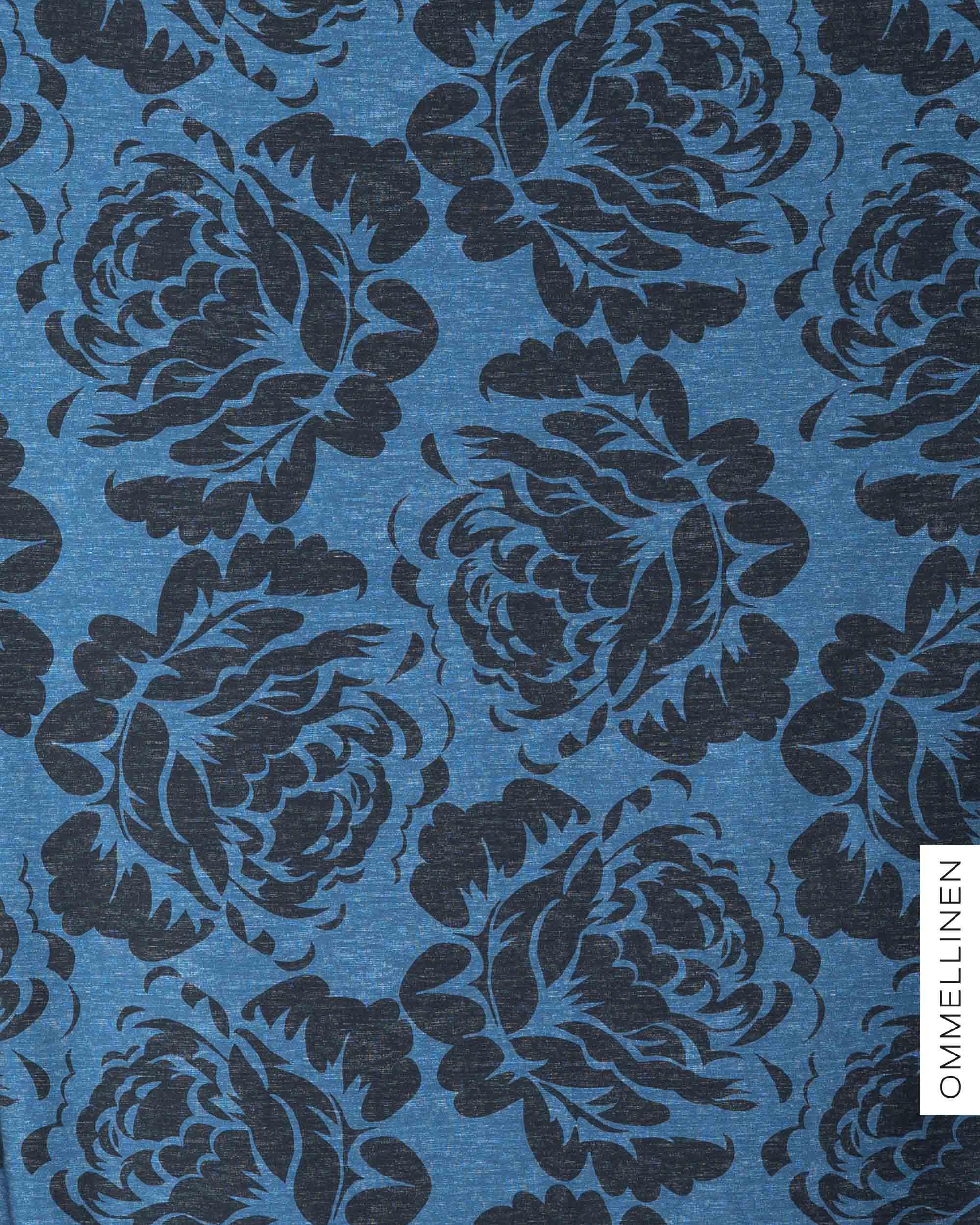 French terry, Babushka Roses Giant - blue/black