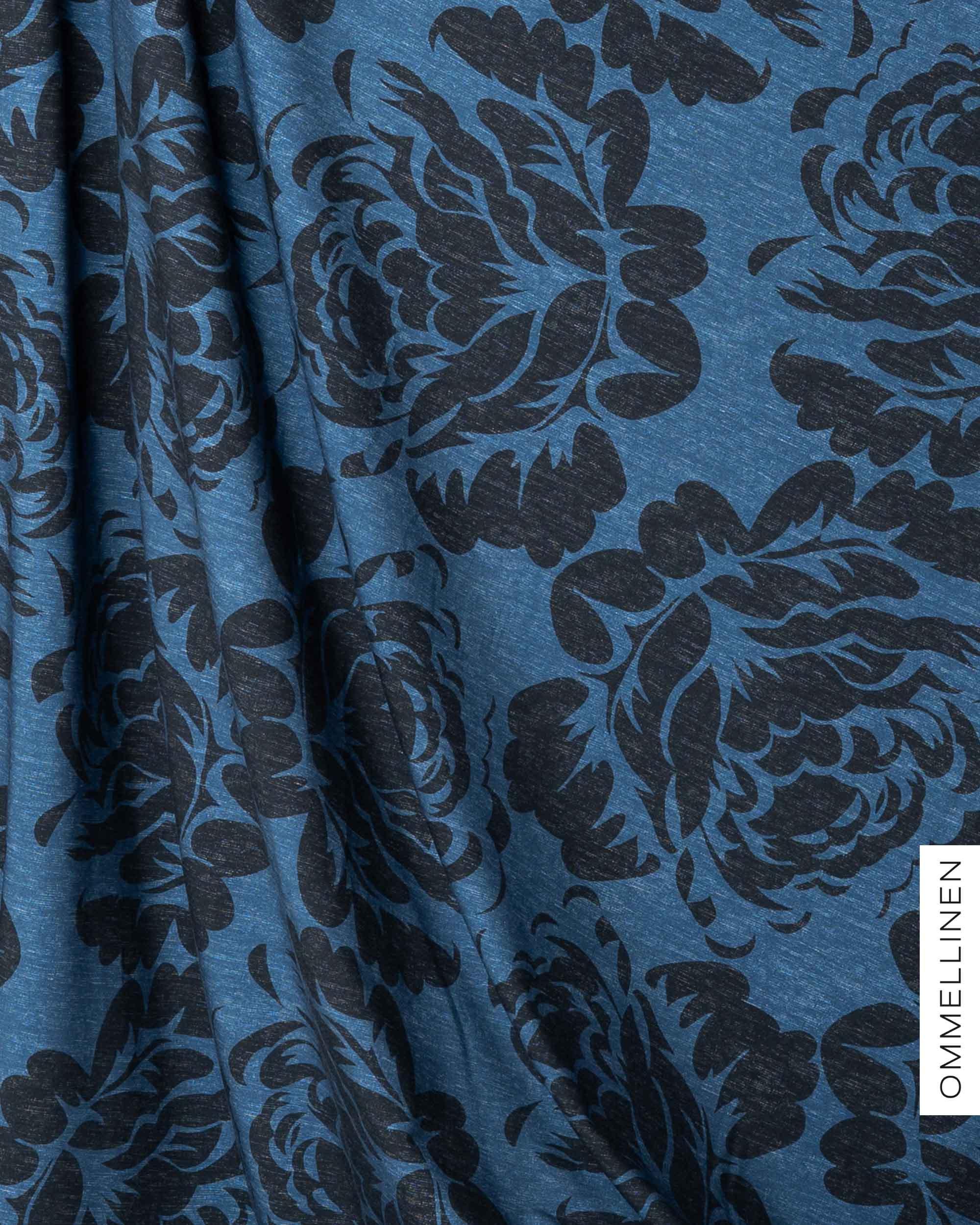 French terry, Babushka Roses Giant - blue/black