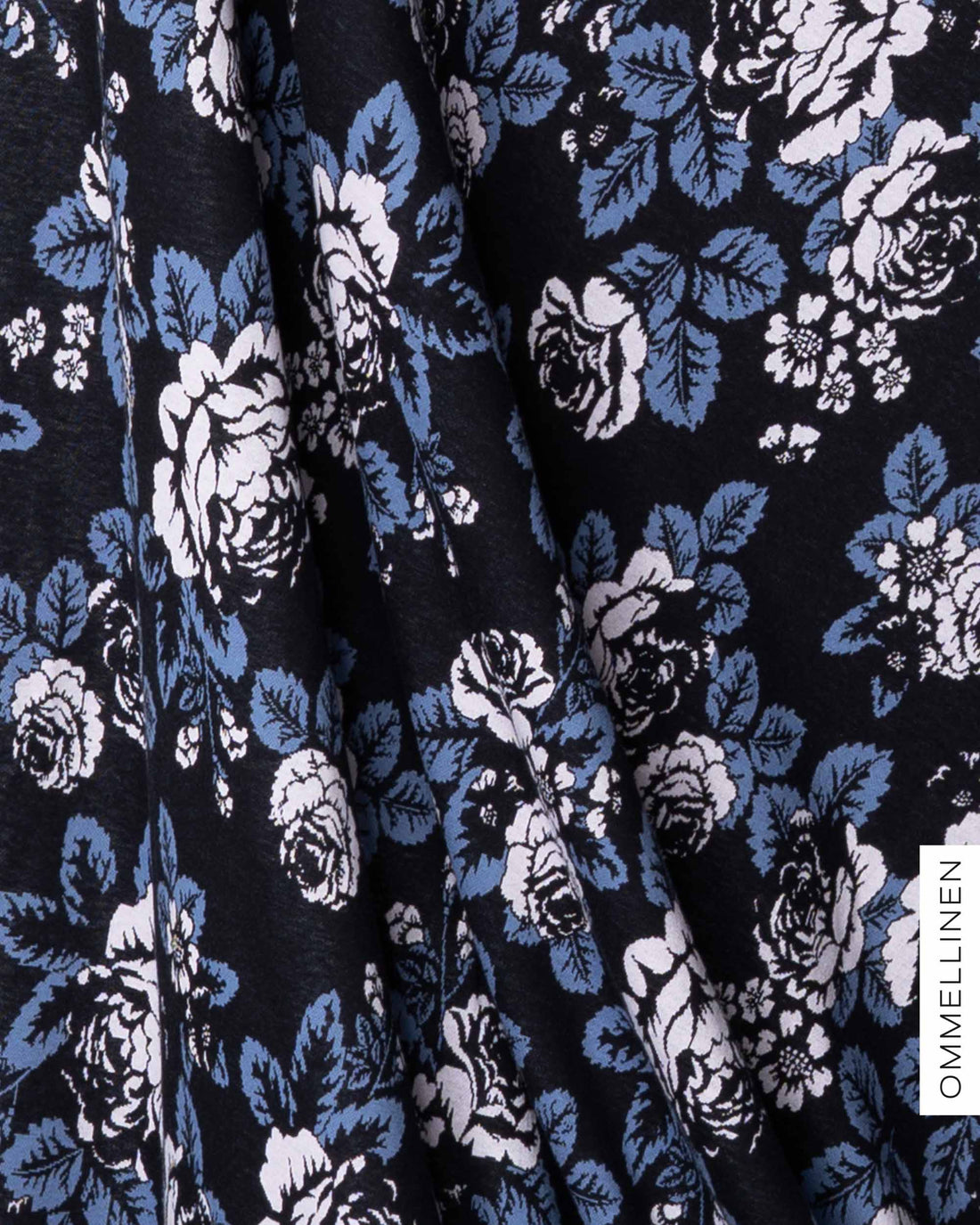 Organic cotton knit - PRE-CUT, Babushka Roses - black/blue