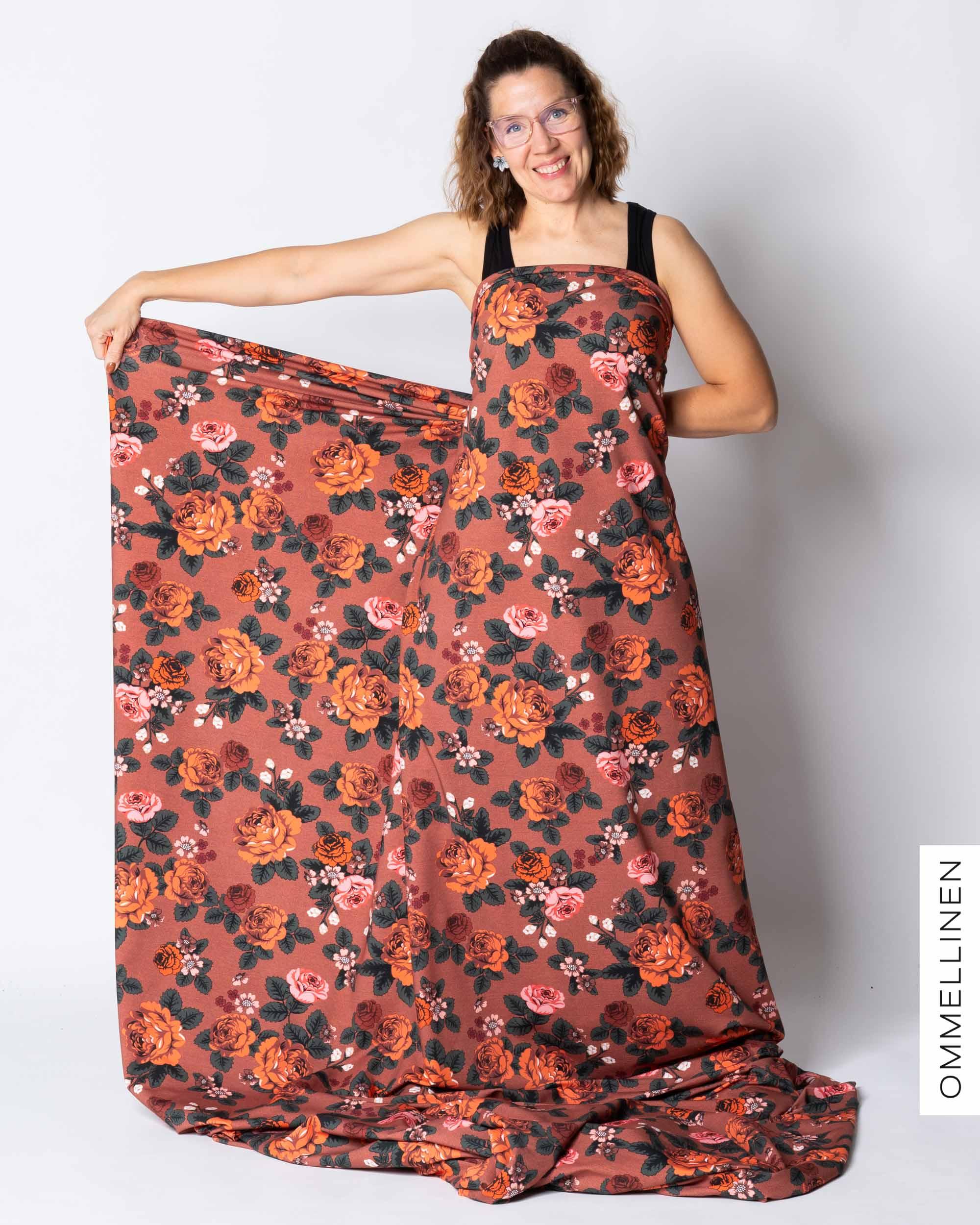 French terry, Babushka Roses - orange