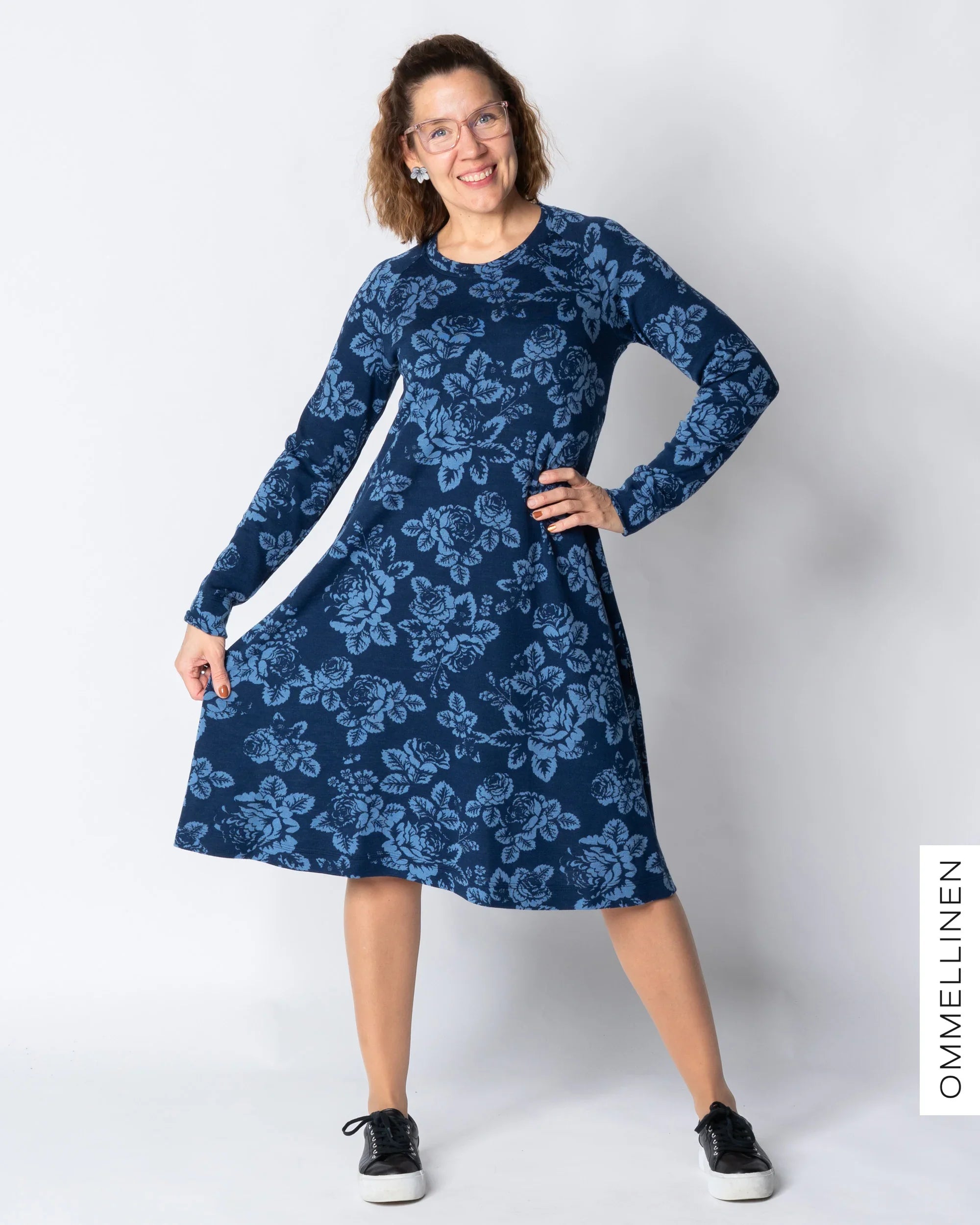 MERINO dress, Babushka Roses - blue