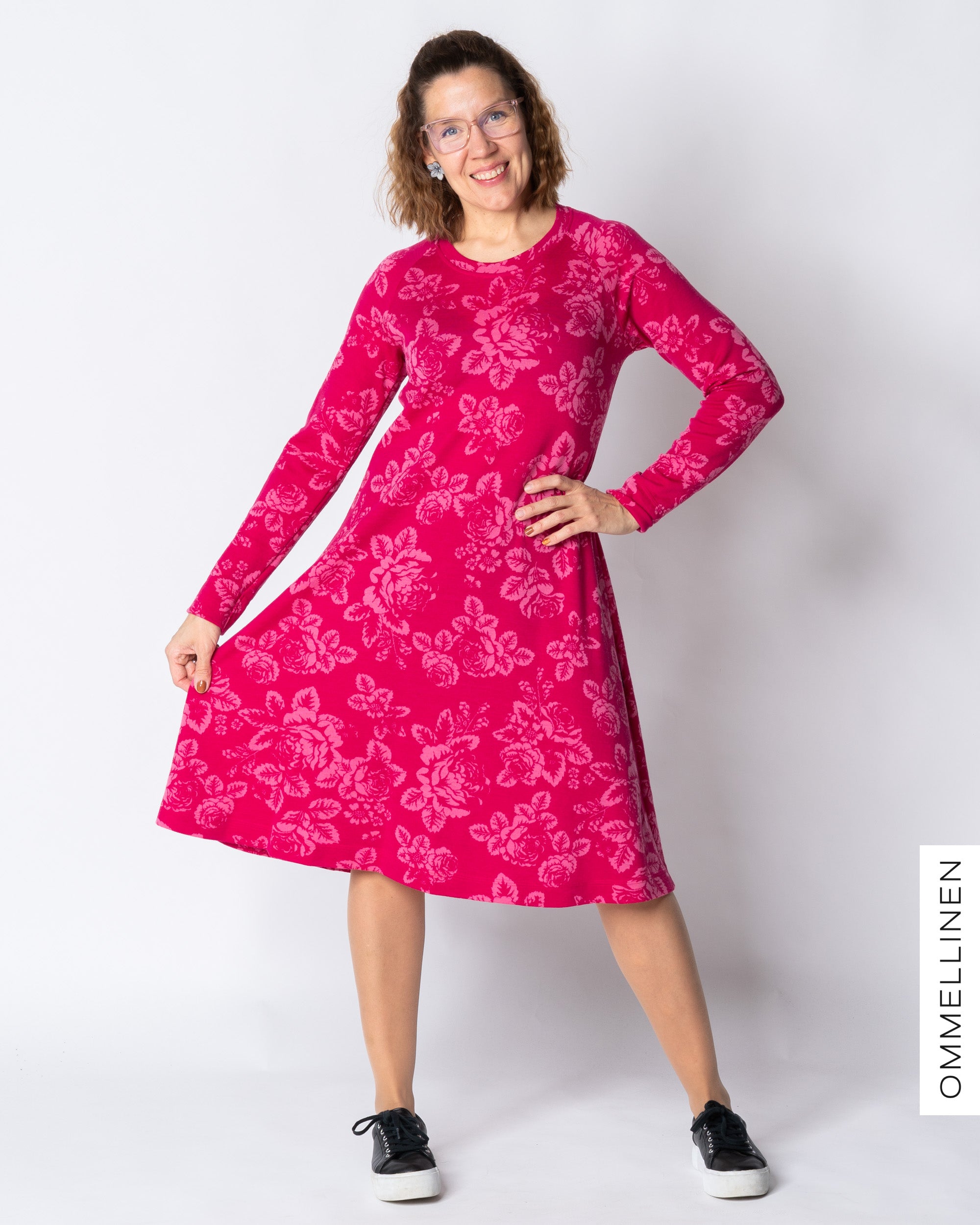 MERINO dress, Babushka Roses - pink
