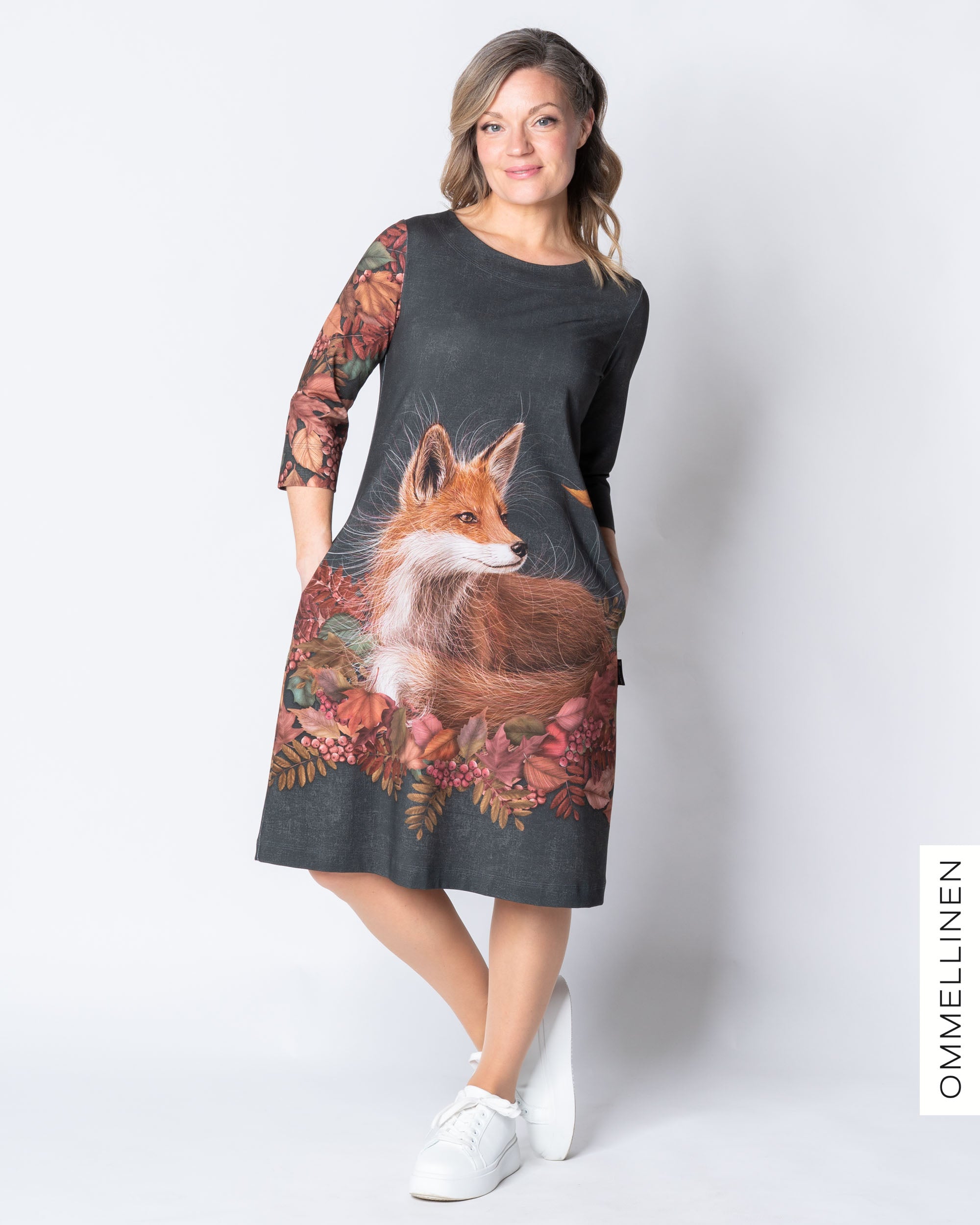 IISI dress, Syksyn lehdet ja kettu - grey