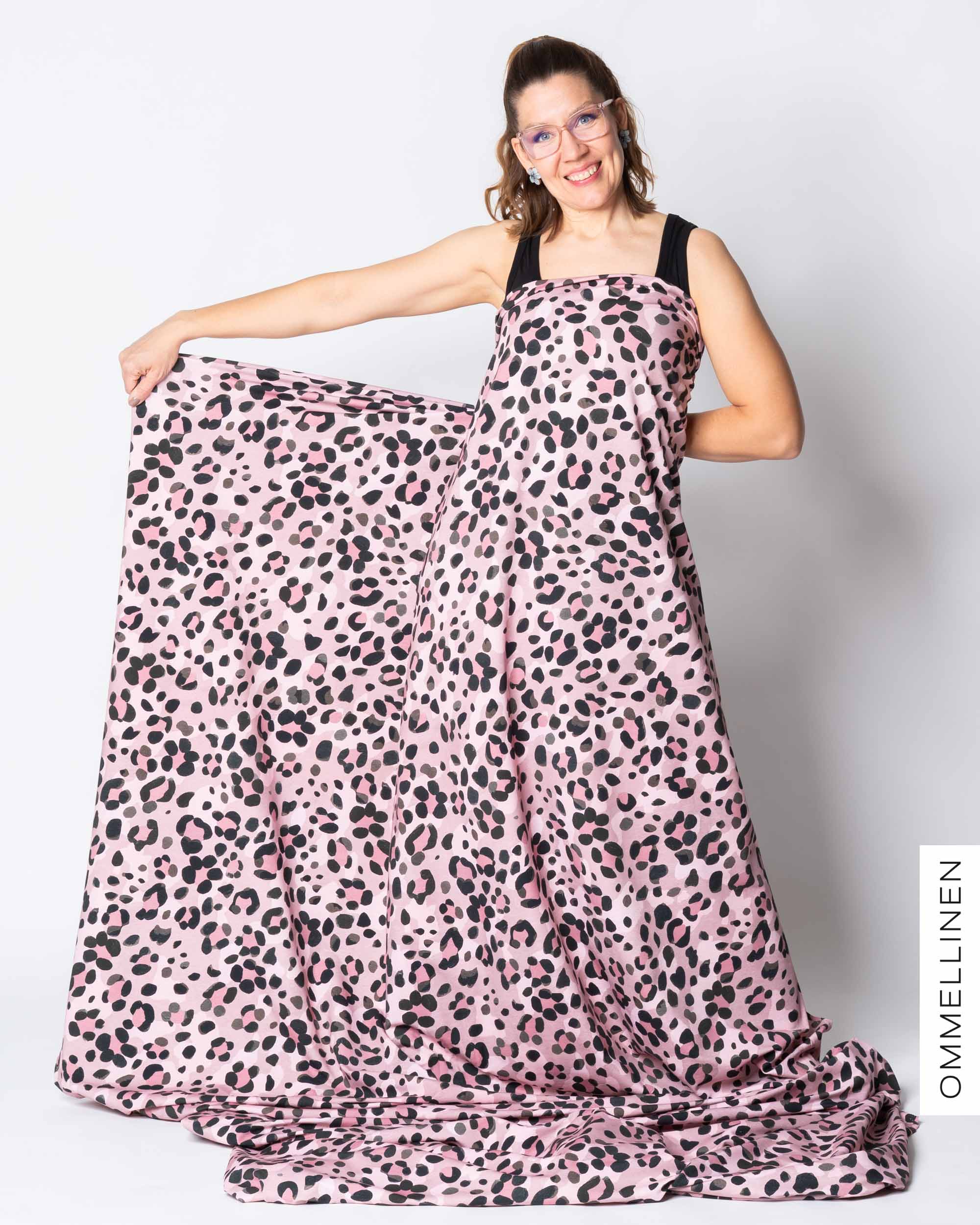 French terry, Kukkaleopardi - light pink