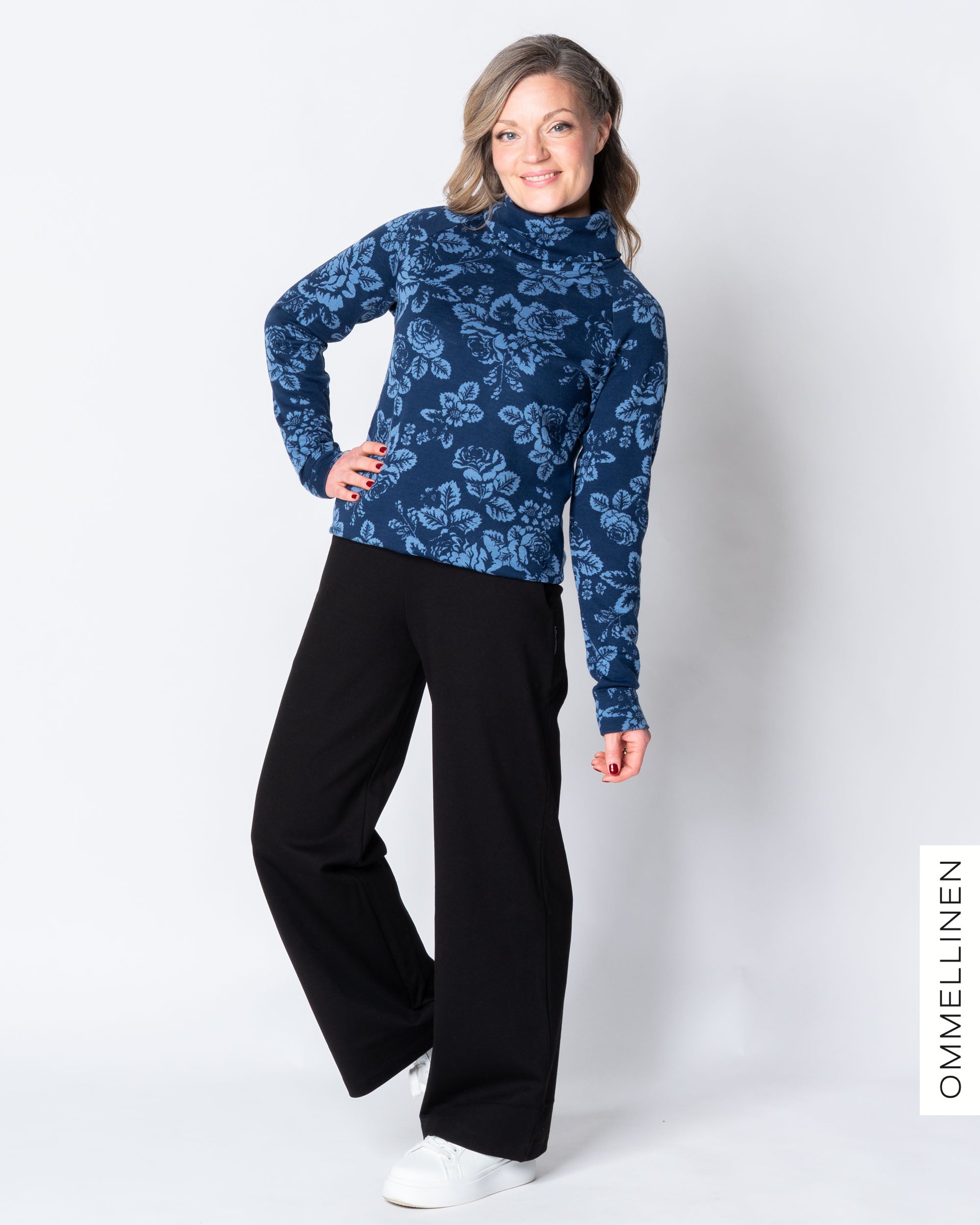 MERINO polo, Babushka Roses - blue