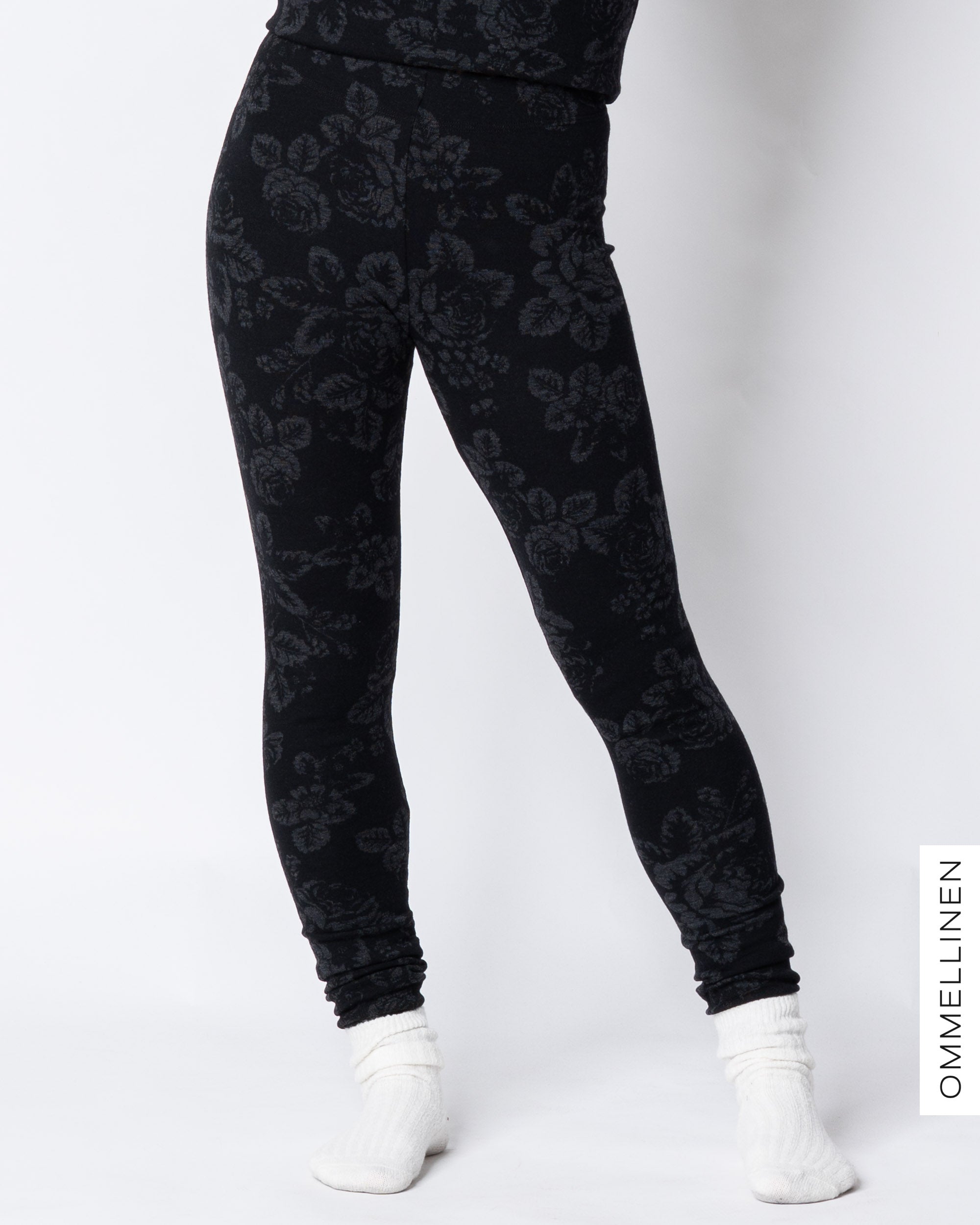 MERINO leggings, Babushka Roses - black/grey