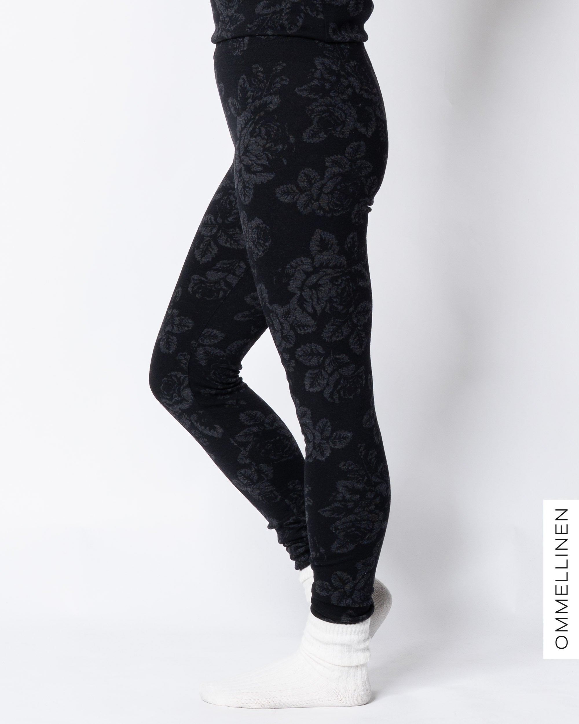 MERINO leggings, Babushka Roses - black/grey