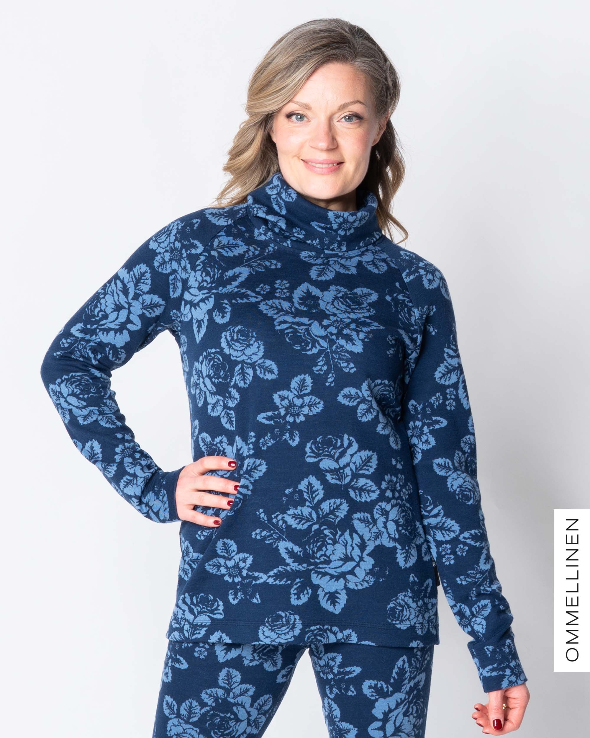 MERINO polo, Babushka Roses - blue