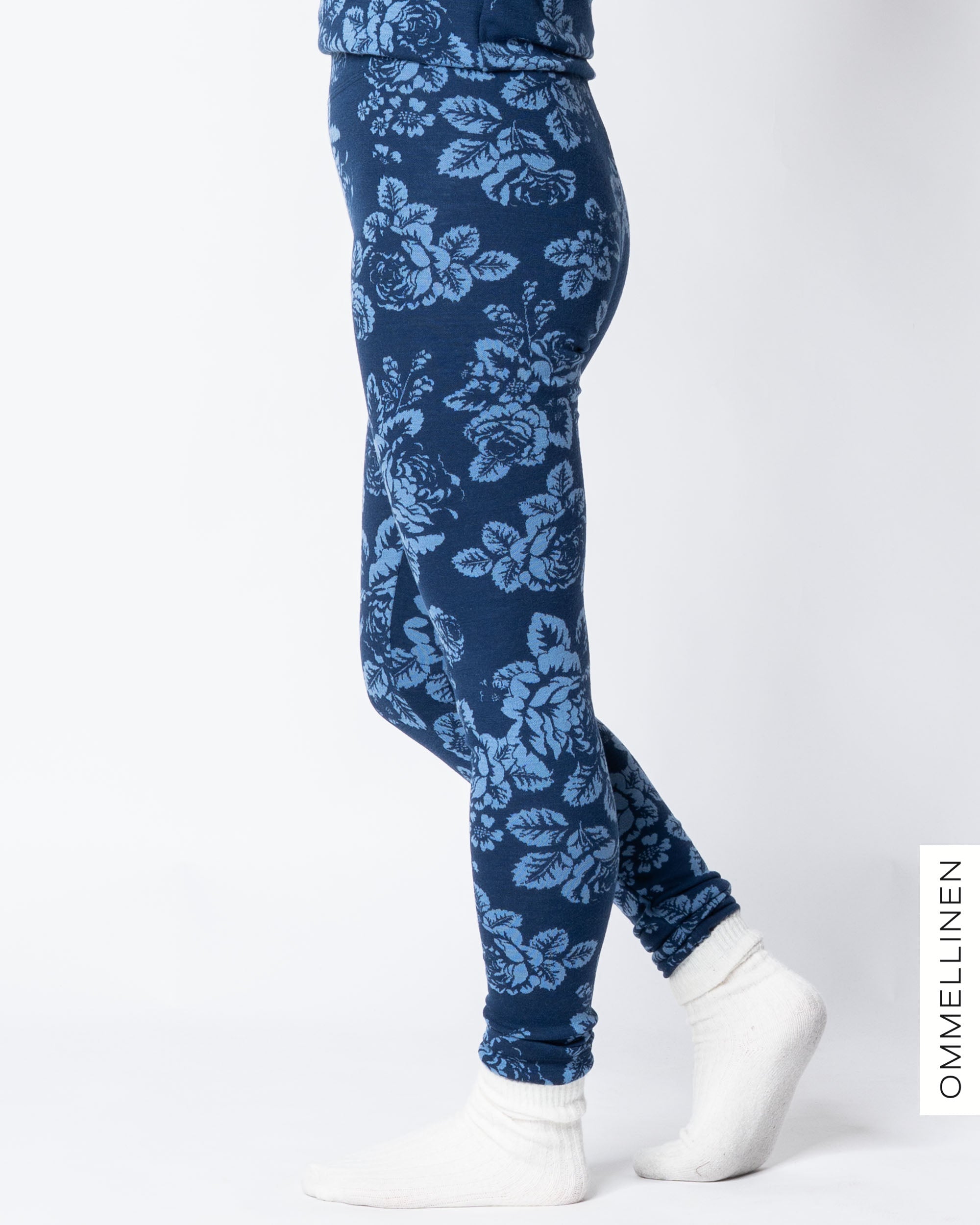 MERINO leggings, Babushka Roses - blue