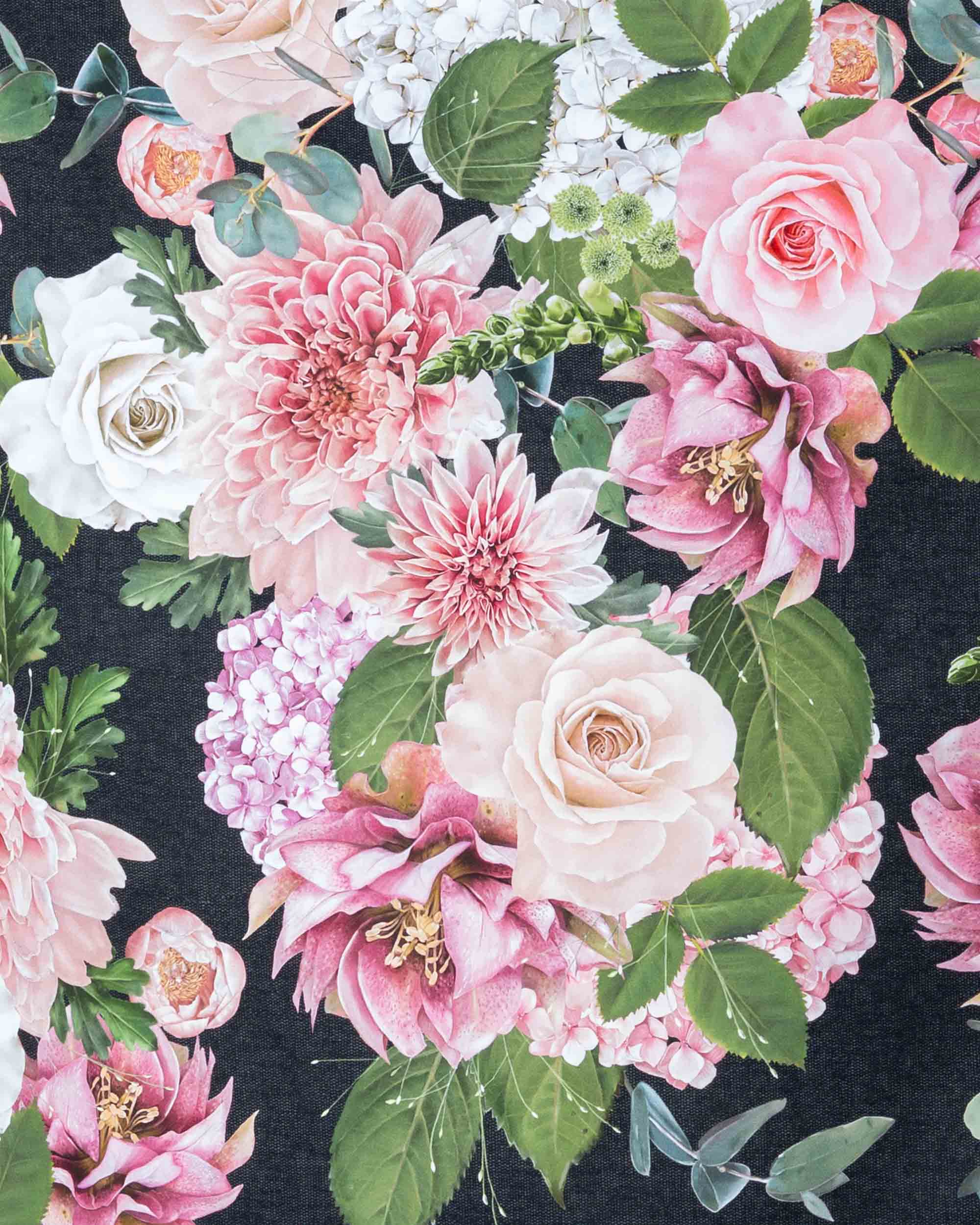Cotton satin, Kukkakimppu - black
