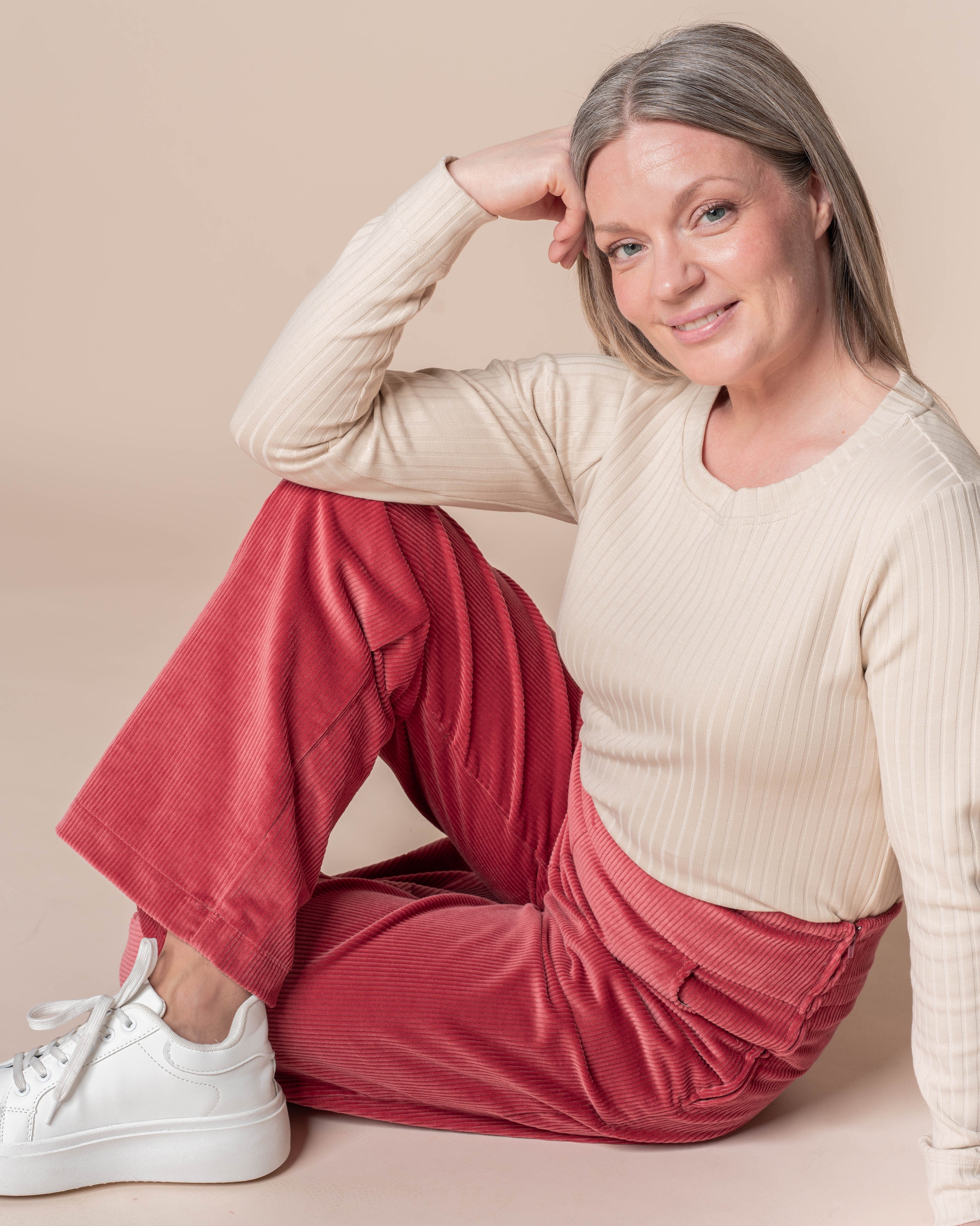 CORDUROY pants - NORMAL LENGTH, deep coral
