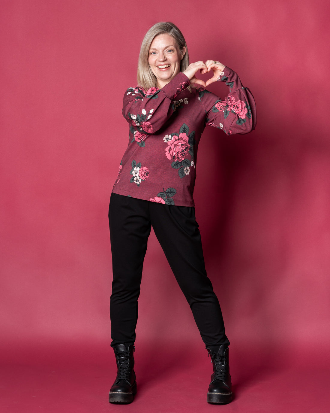 LASKOS shirt, Babushka Roses - burgundy