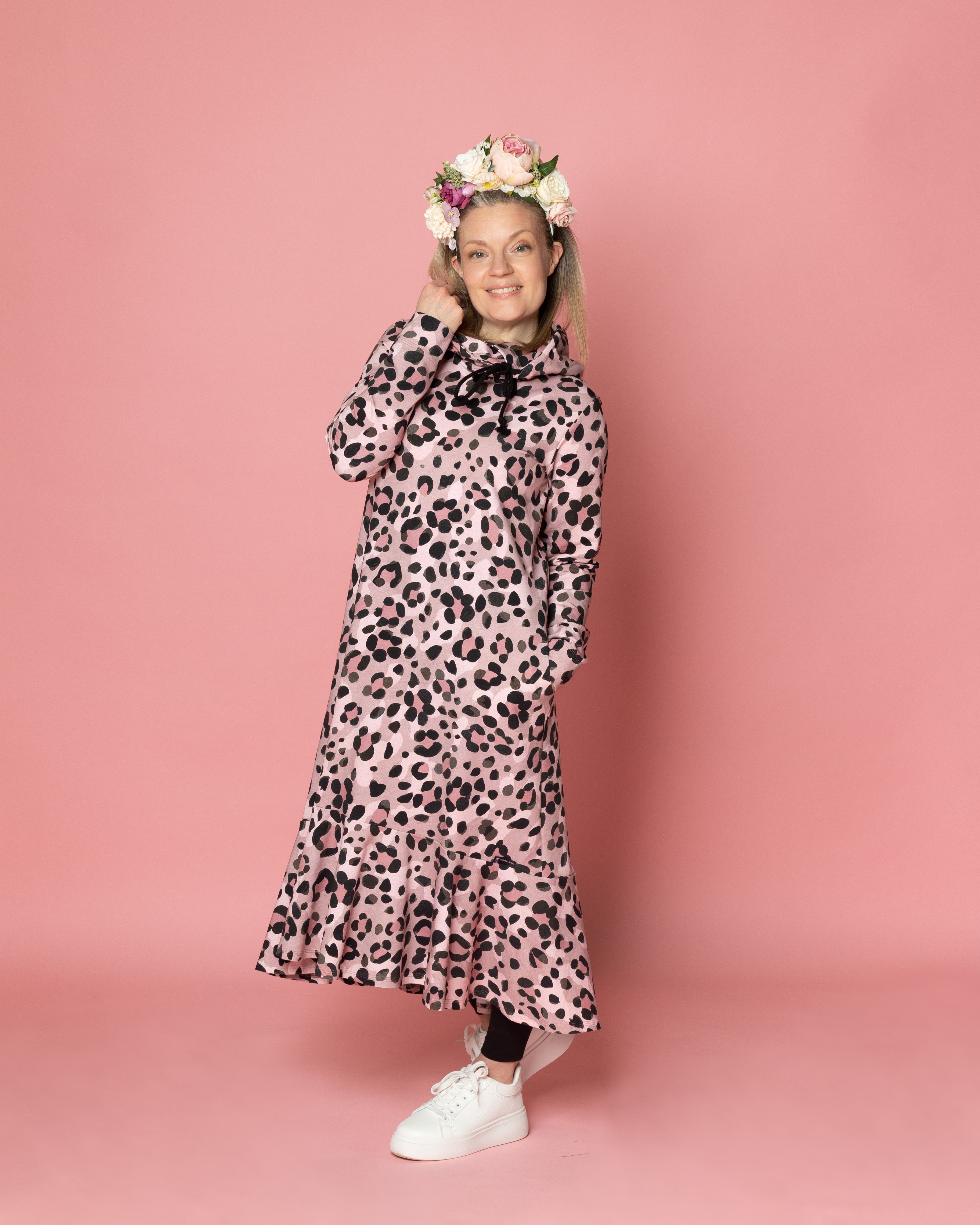 HULMU hoodie, Kukkaleopardi - light pink