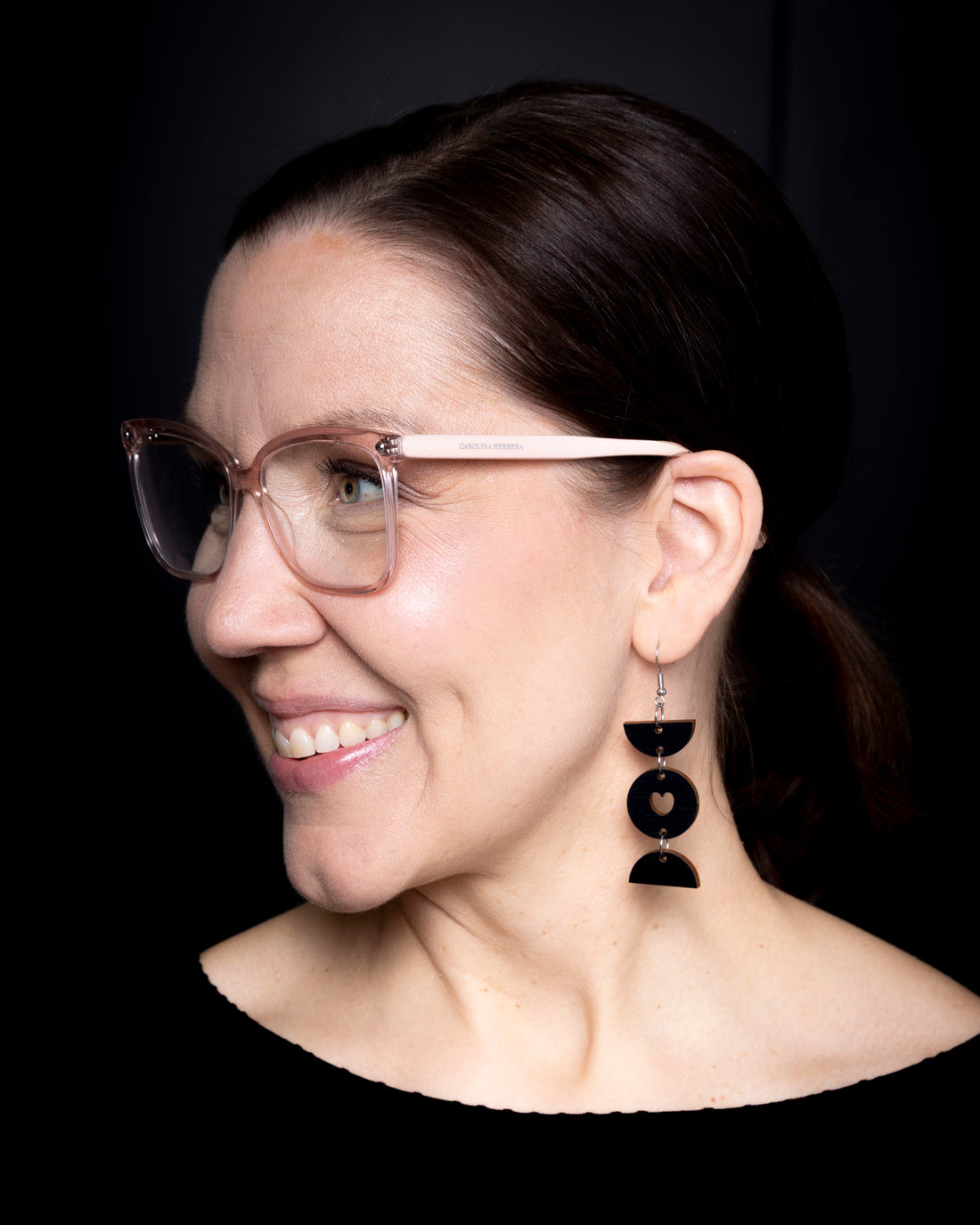 Earrings, Sydän - black hanging, hook