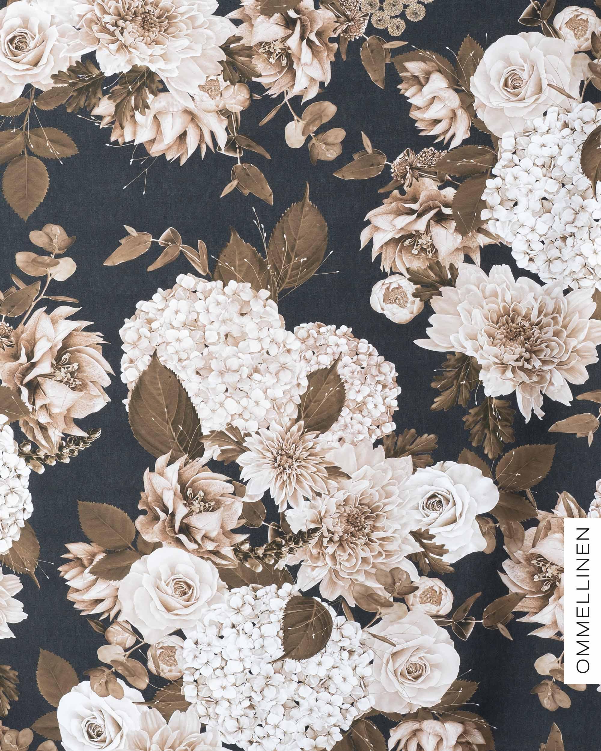 Digitrikoo, Kukkakimppu - tumma/seepia - Ommellinen