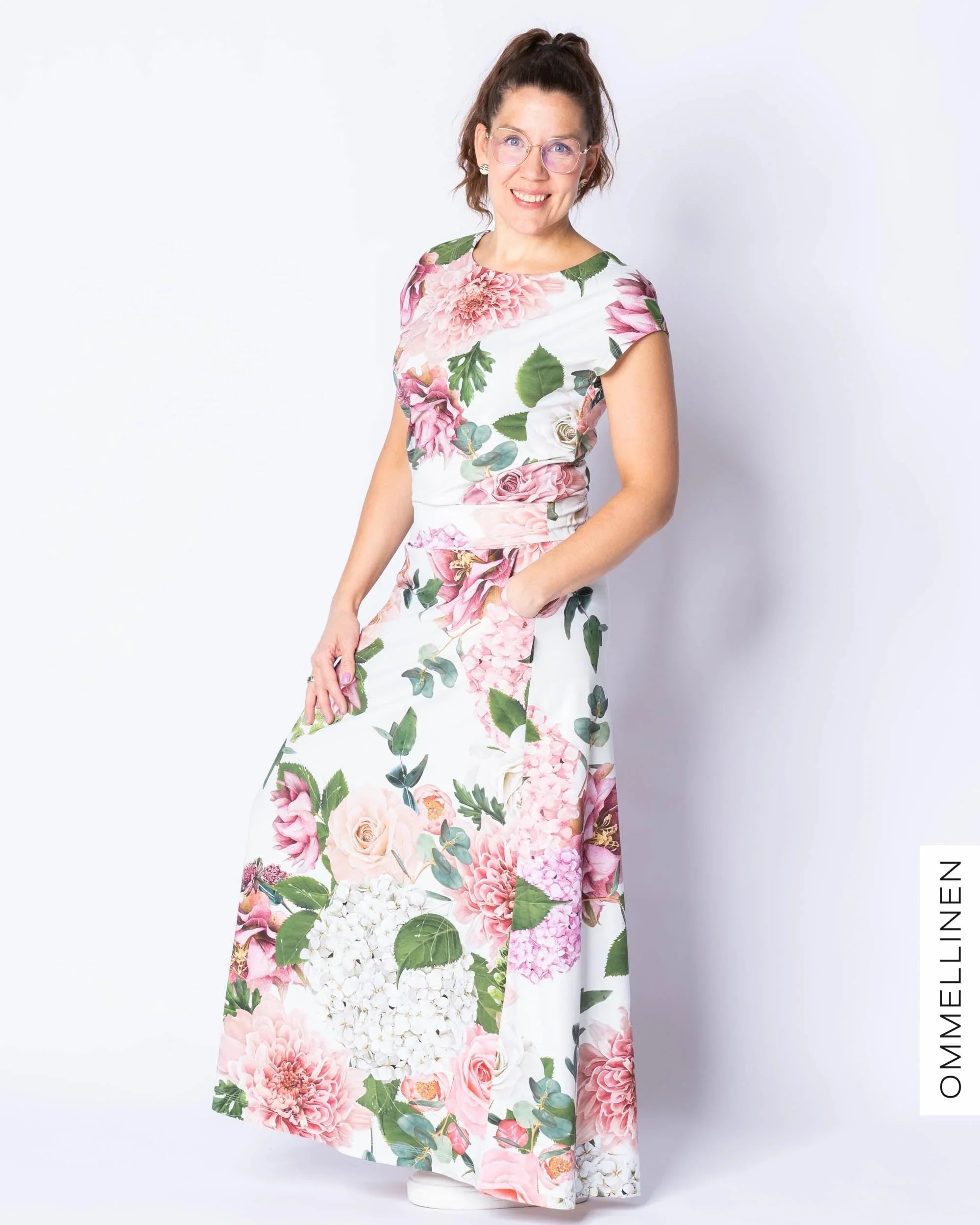 Maxihame, Kukkakimppu - valkoinen - Ommellinen