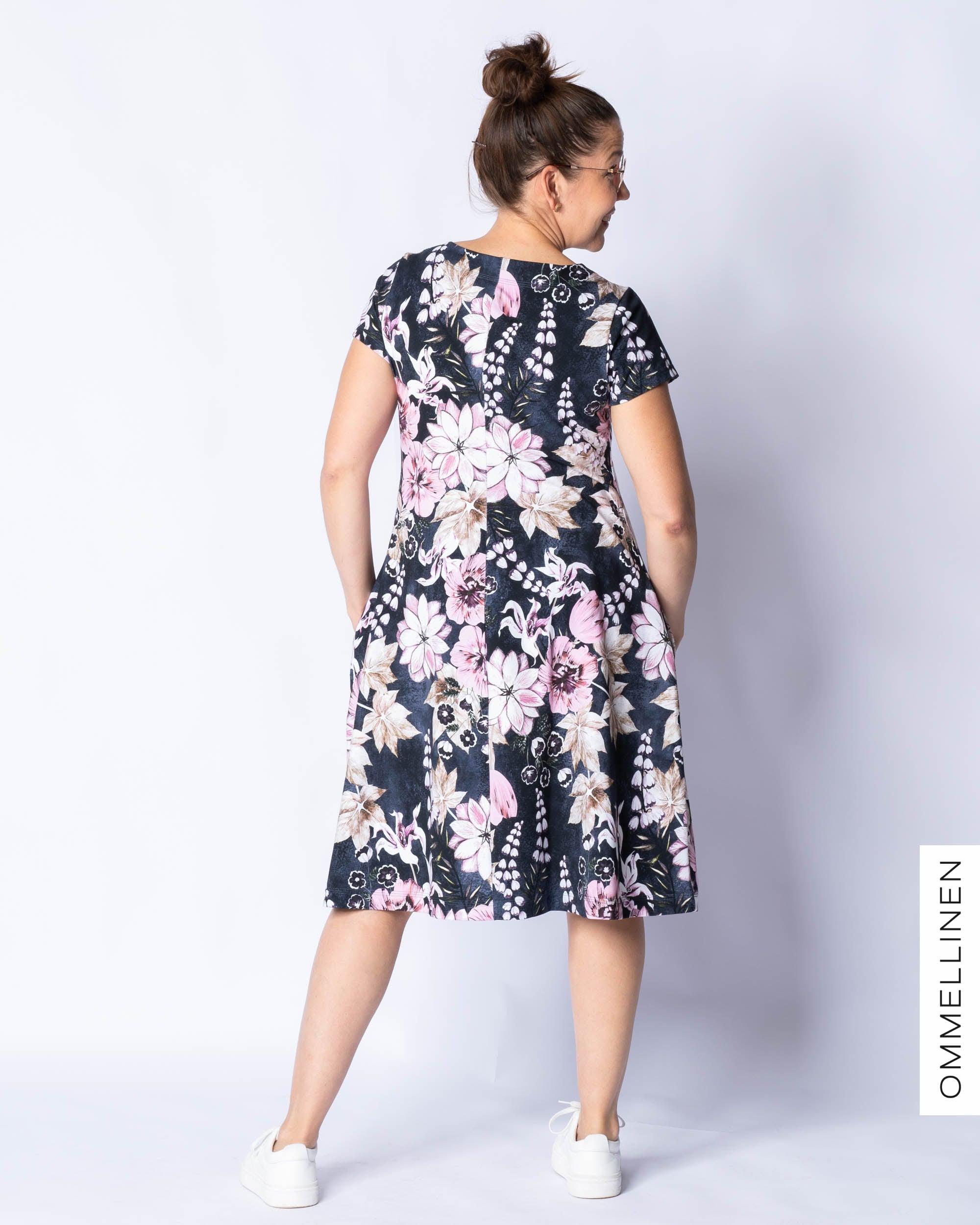 Mekkotunika - lyhyt hiha, Tulppaanien tanssi - sininen/roosa - Ommellinen