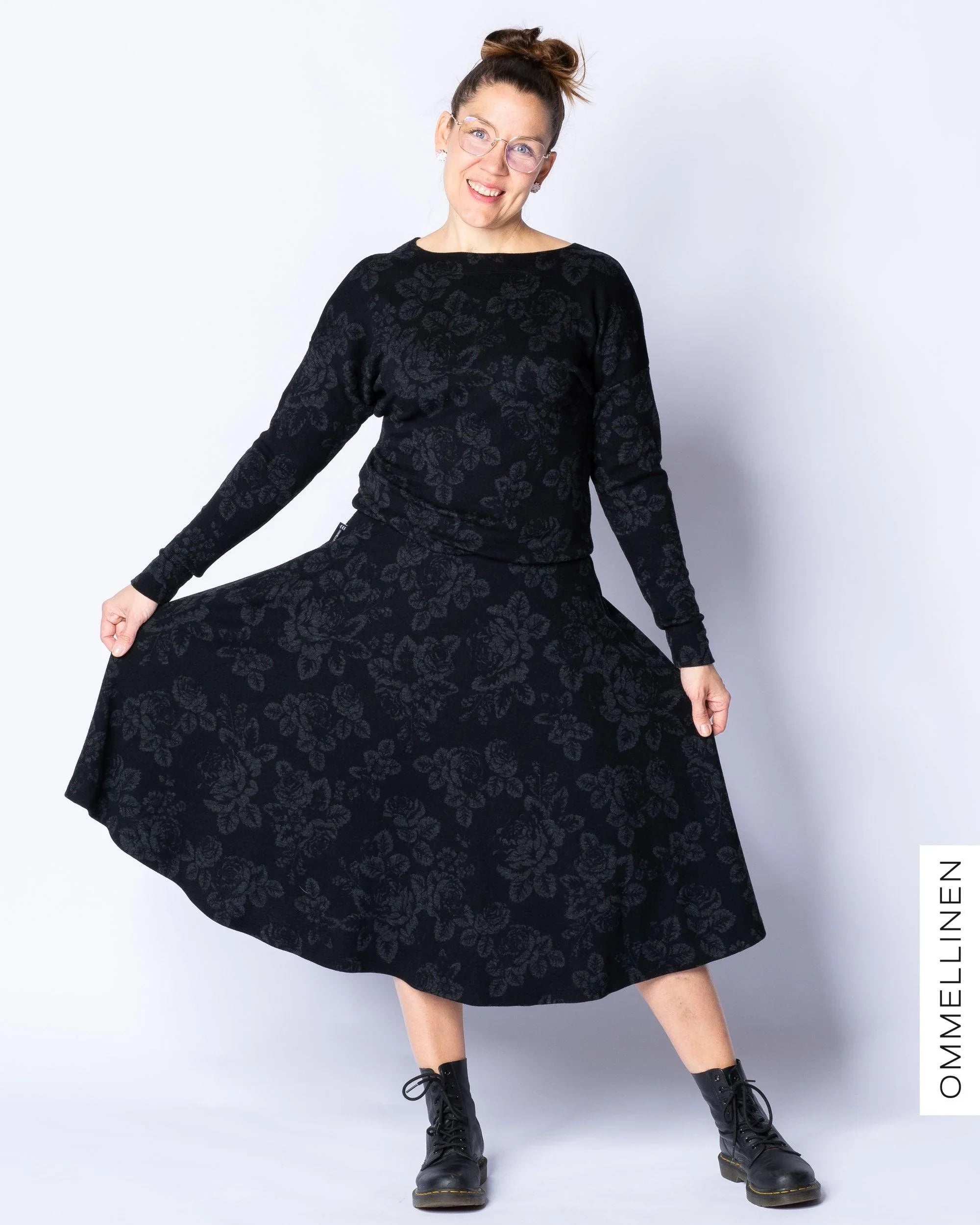 Villakietaisumekko, Babushka Roses - musta/harmaa - Ommellinen