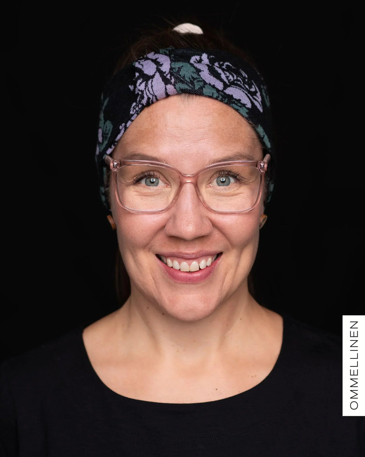 Bow headband, Babushka Roses - black/green/lilac