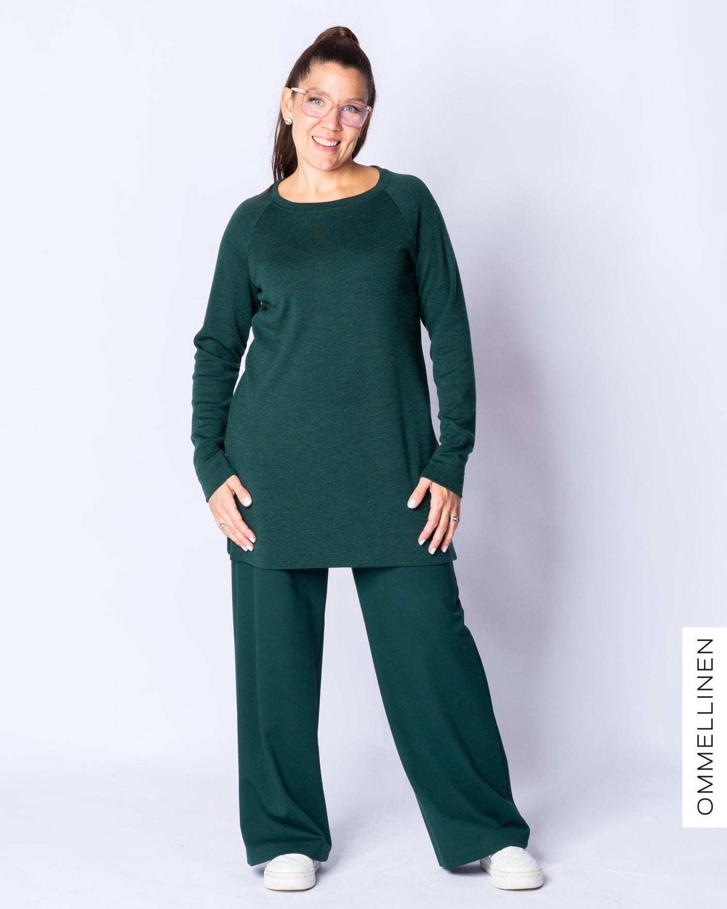 WOOL tunic, melange dark green