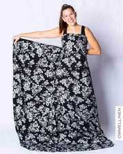 Glitter printed french terry - PRE-CUT, Babushka Roses - silver