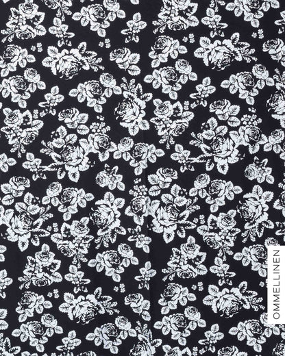 Glitter printed french terry, Babushka Roses - silver