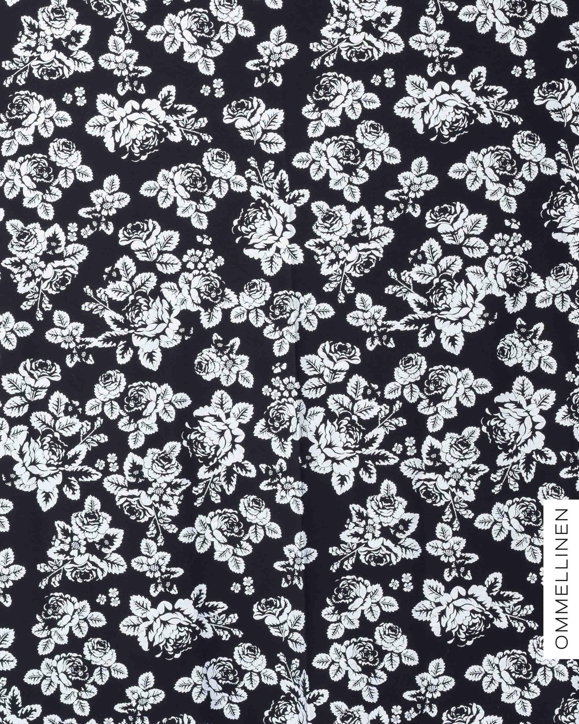 Glitter printed french terry - PRE-CUT, Babushka Roses - silver