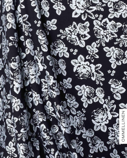 Glitter printed french terry - PRE-CUT, Babushka Roses - silver