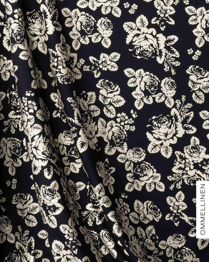 Glitter printed french terry - PRE-CUT, Babushka Roses - gold champagne