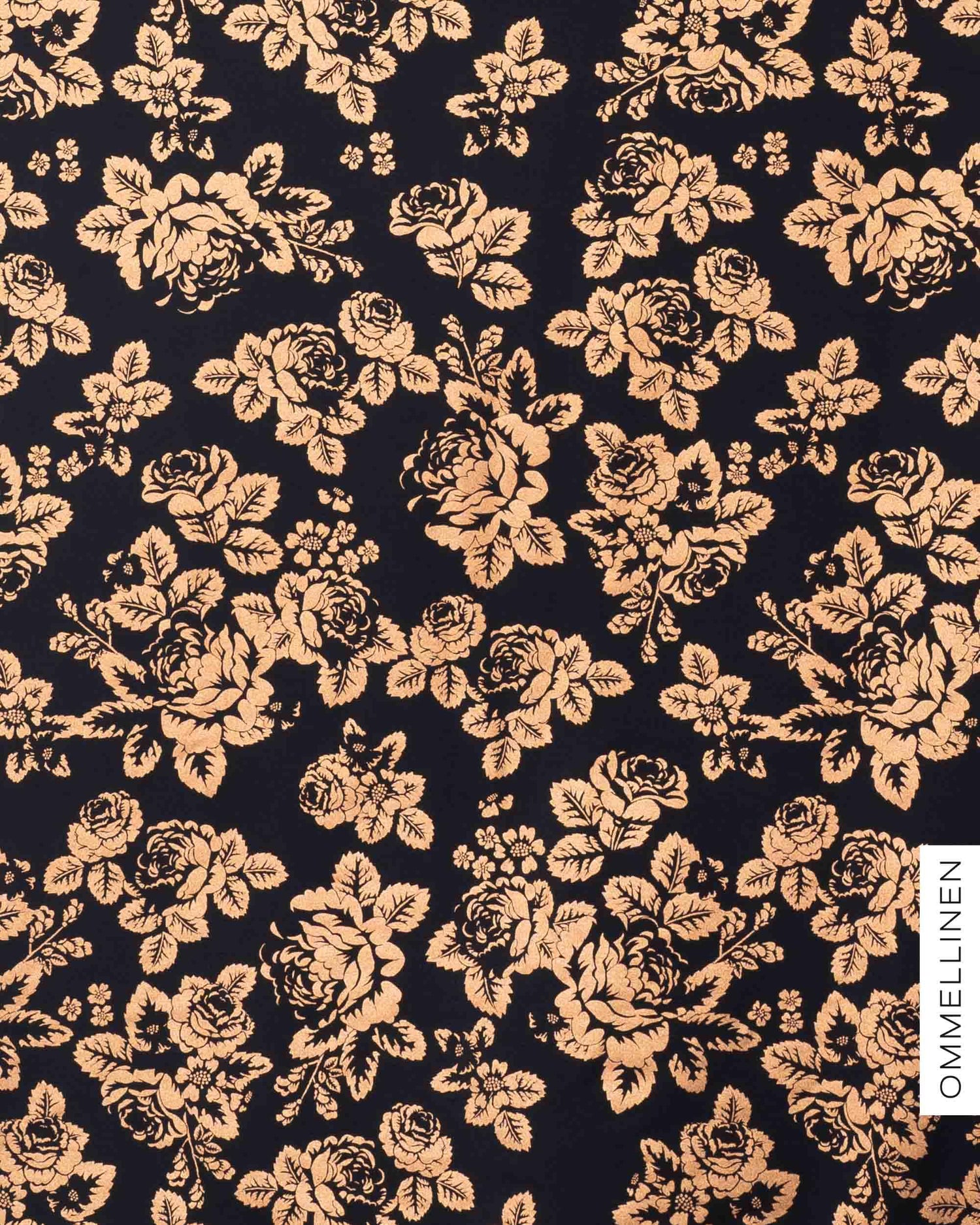 Glitter printed french terry - PRE-CUT, Babushka Roses - copper