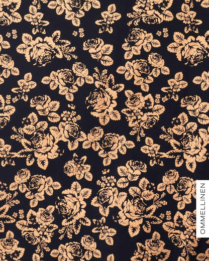 Glitter printed french terry - PRE-CUT, Babushka Roses - copper