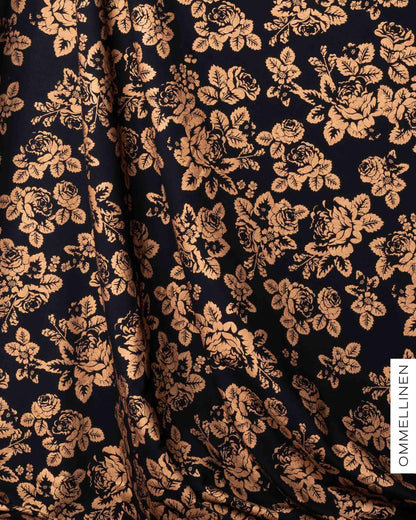 Glitter printed french terry - PRE-CUT, Babushka Roses - copper