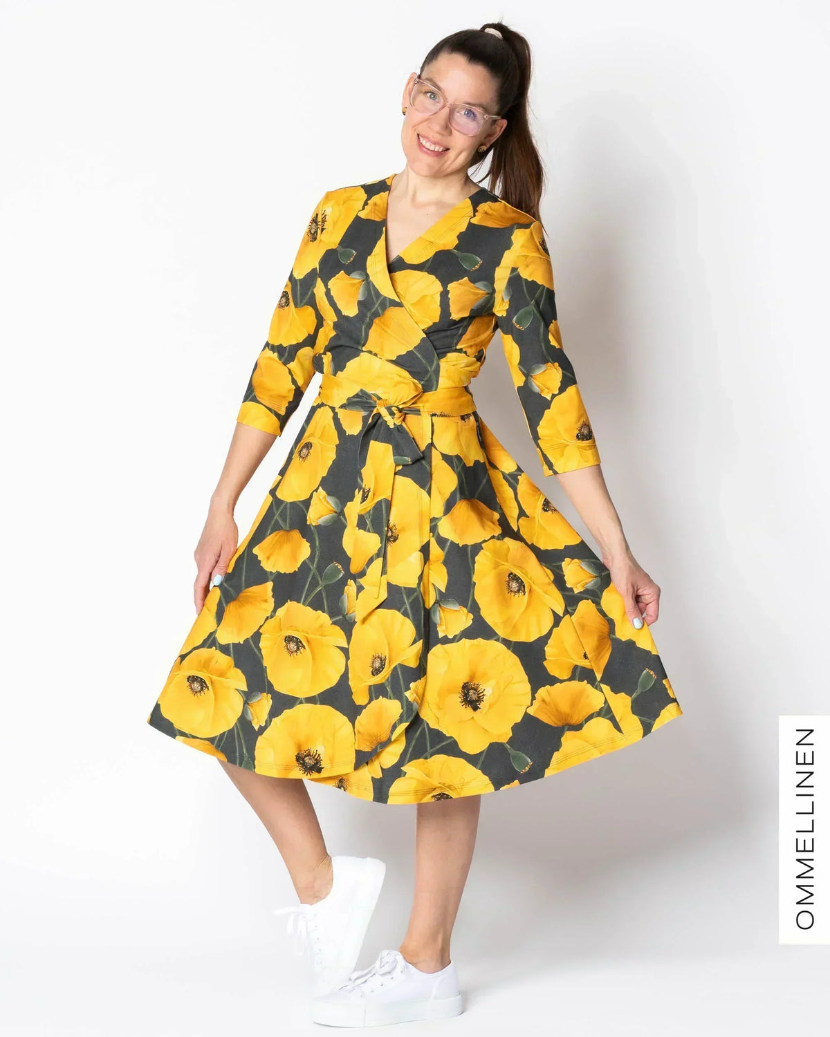 WRAP dress, Yökukka - grey/yellow