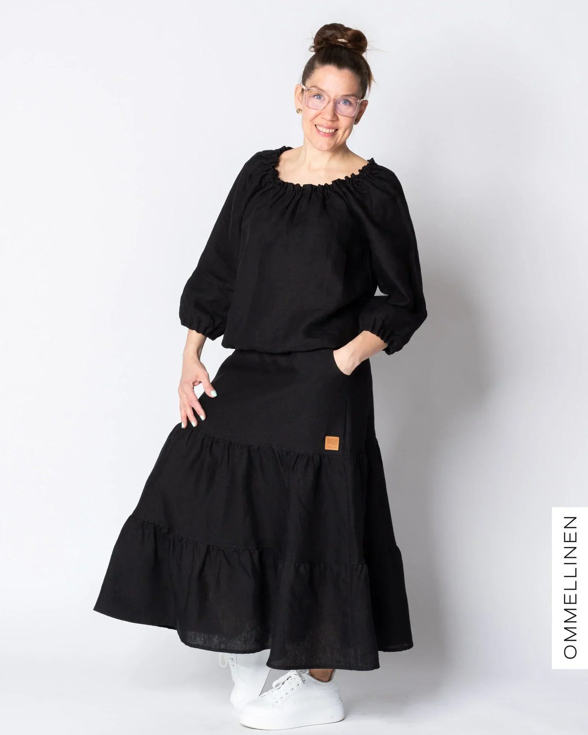 LINEN skirt, black