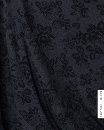 Merino wool, Babushka Roses - grey/black