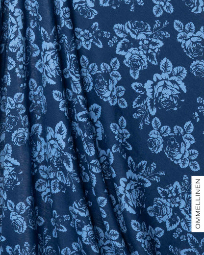 Merino wool - PRE-CUT, Babushka Roses - blue