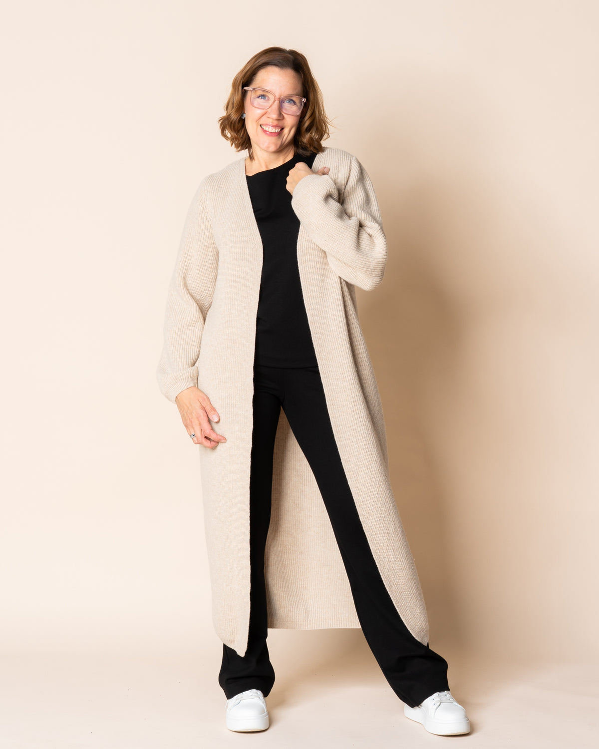 MAXI cardigan - merino wool, light sand