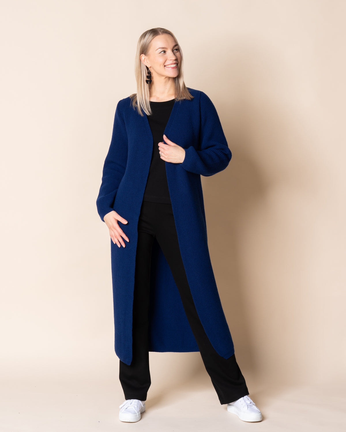 MAXI cardigan - merino wool, blue
