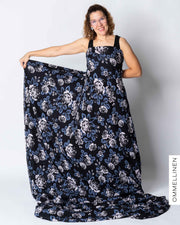 Organic cotton knit, Babushka Roses - black/blue