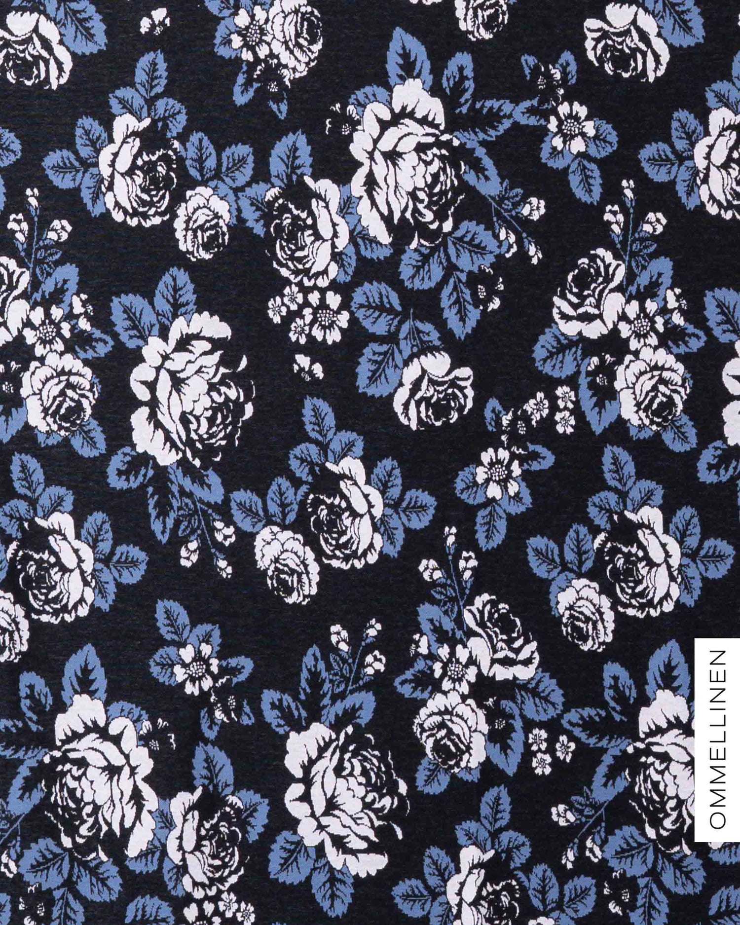 Organic cotton knit, Babushka Roses - black/blue
